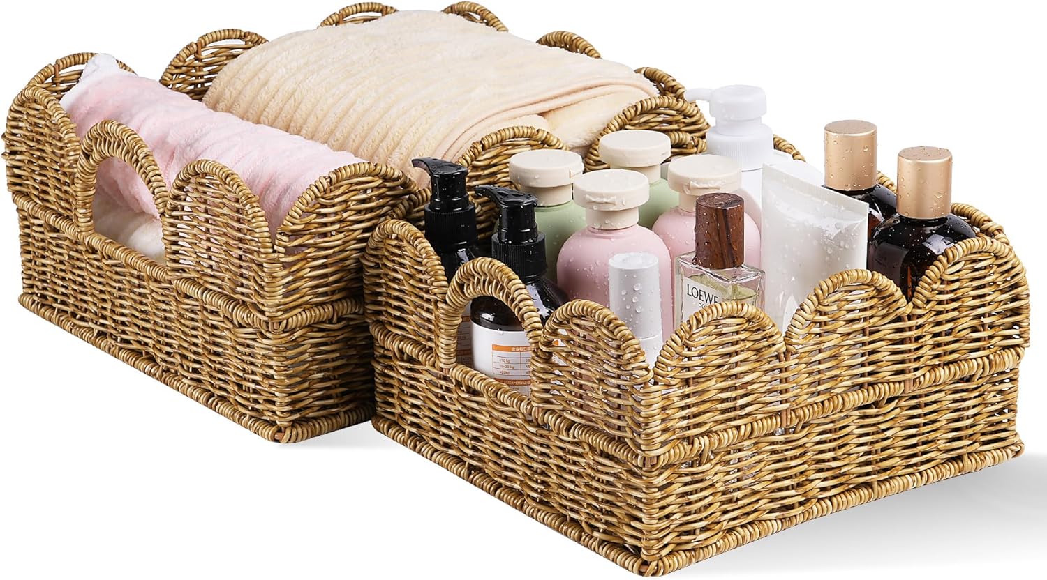 Hand-Woven Boho Beige Storage Basket — 12" — 12"D x 12"W x 5.7"H