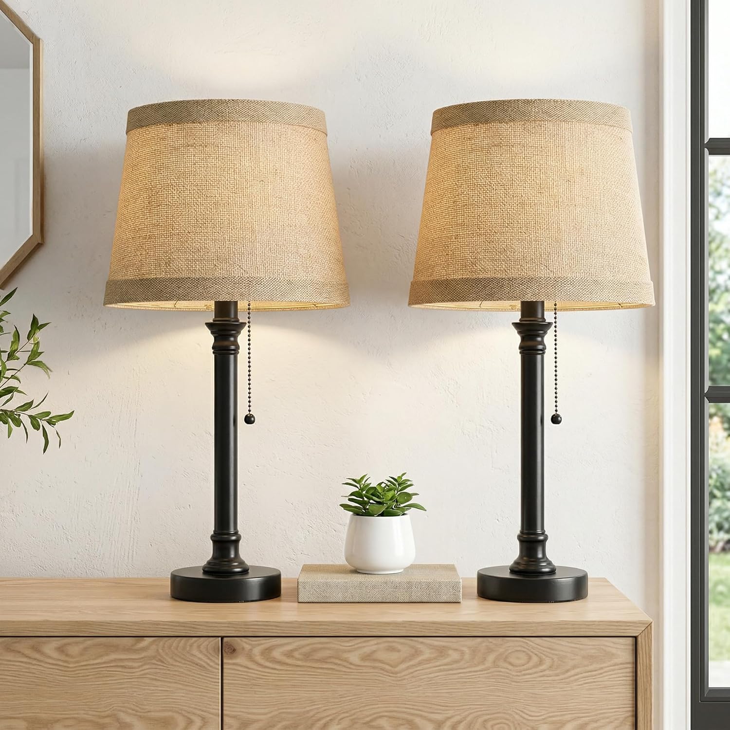 Black Bedside Lamp — 19.5" — Dark Browm-2Pack