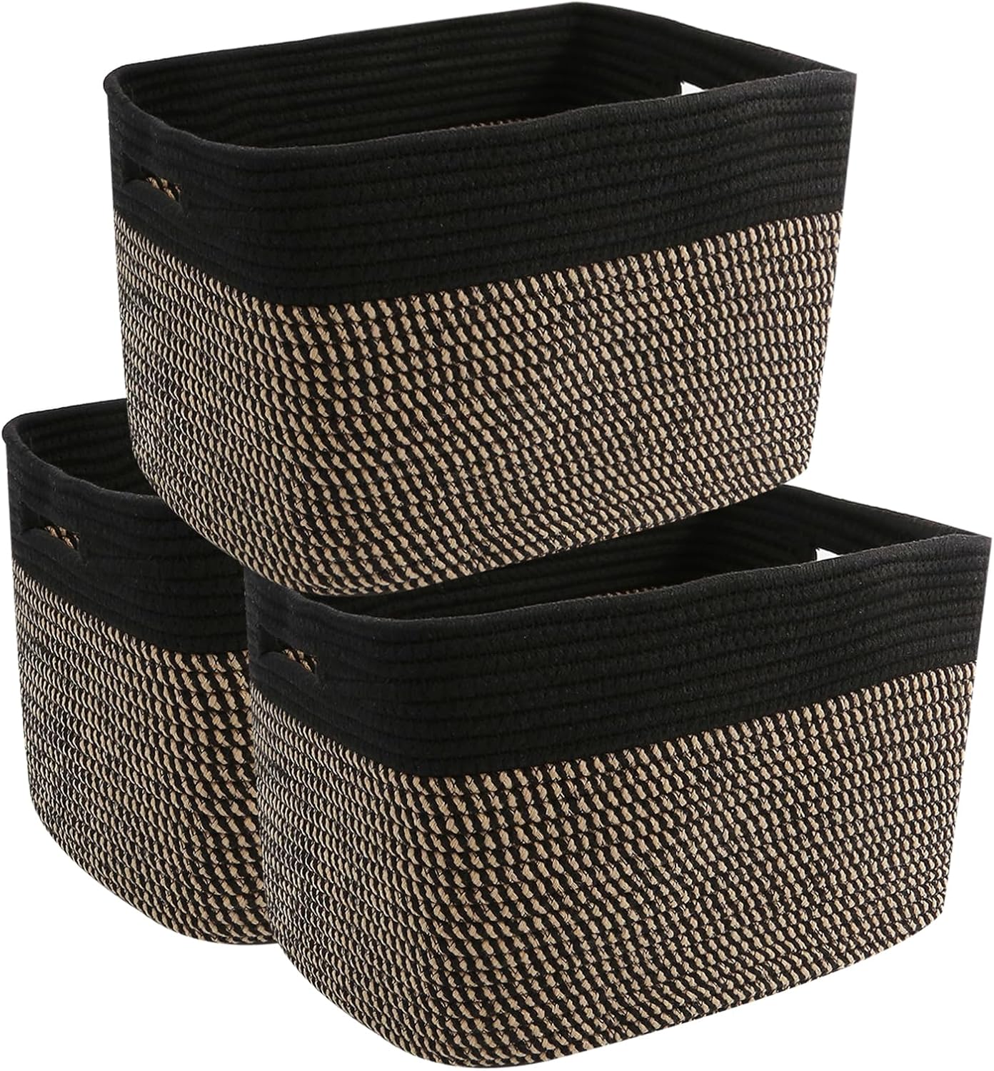 Boho Black Vase — 13.5" — 3PC-Black&Jute