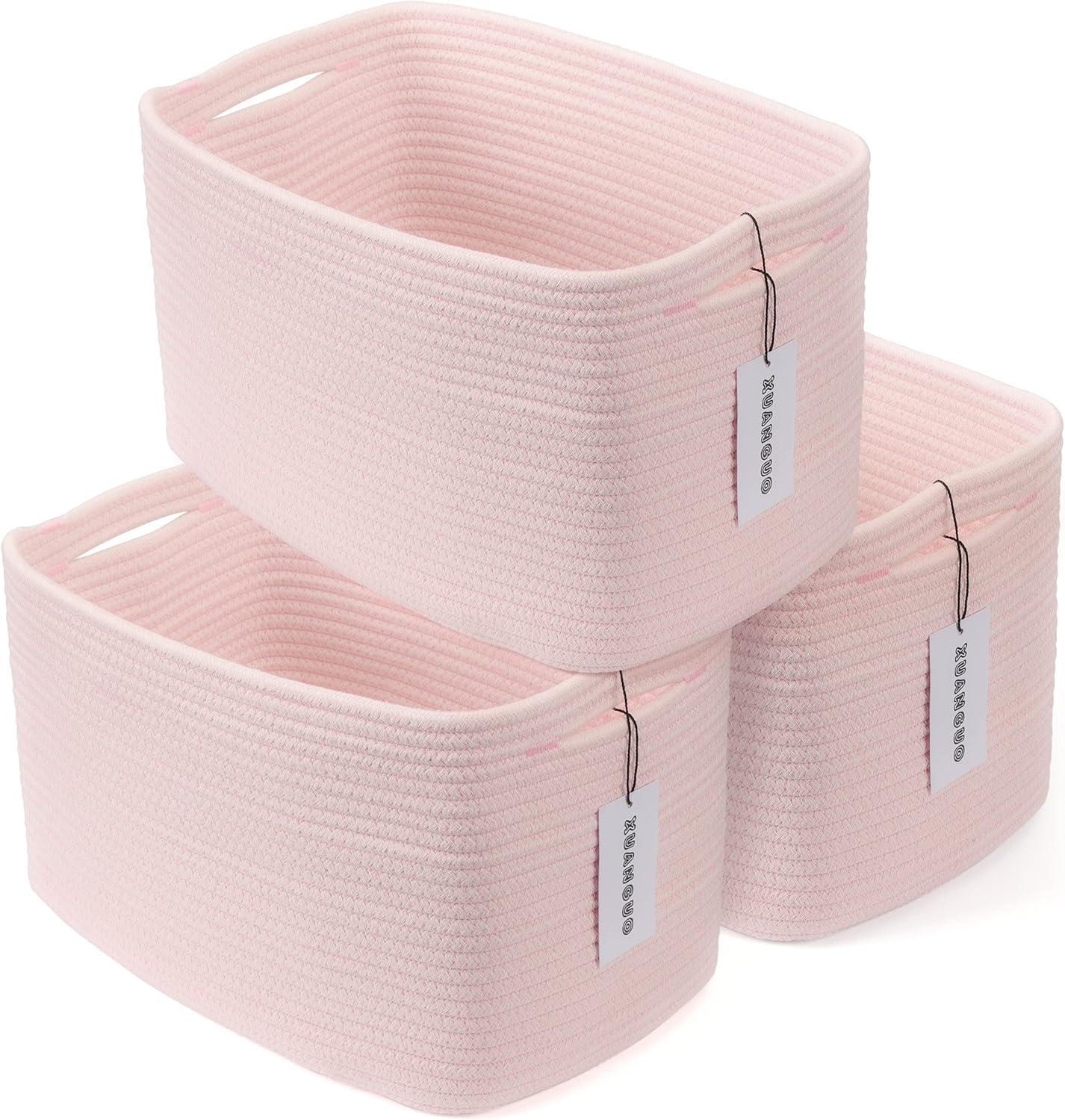 Boho Beige Woven Basket — 9.3" — light pink