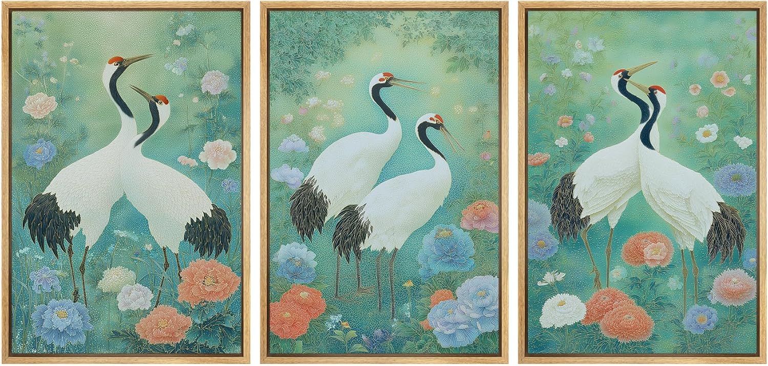 Framed Modern Fabric Wall Art — 16" — 24"x36"x3 Panels Natural