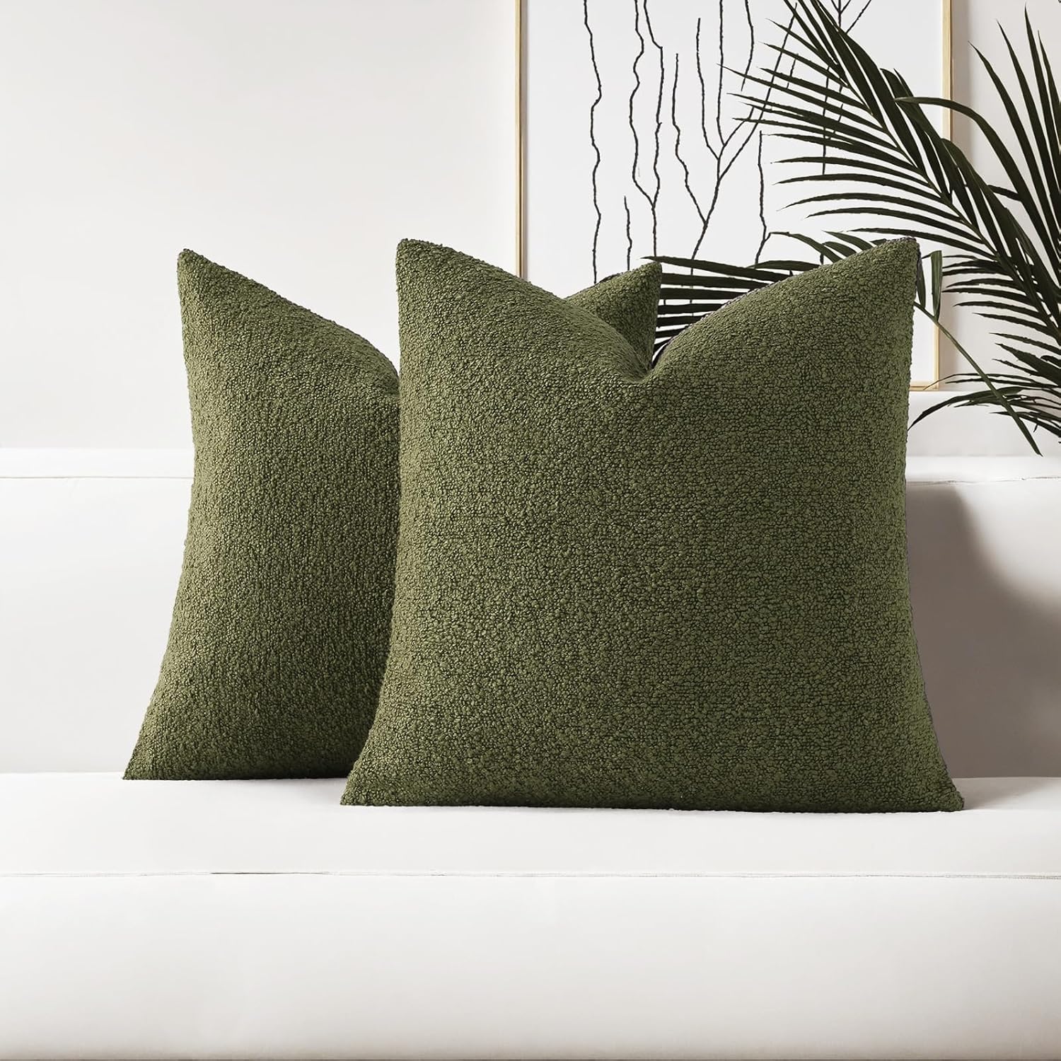 Boucle Boho Beige Pillow Cover — 18" — Moss Green