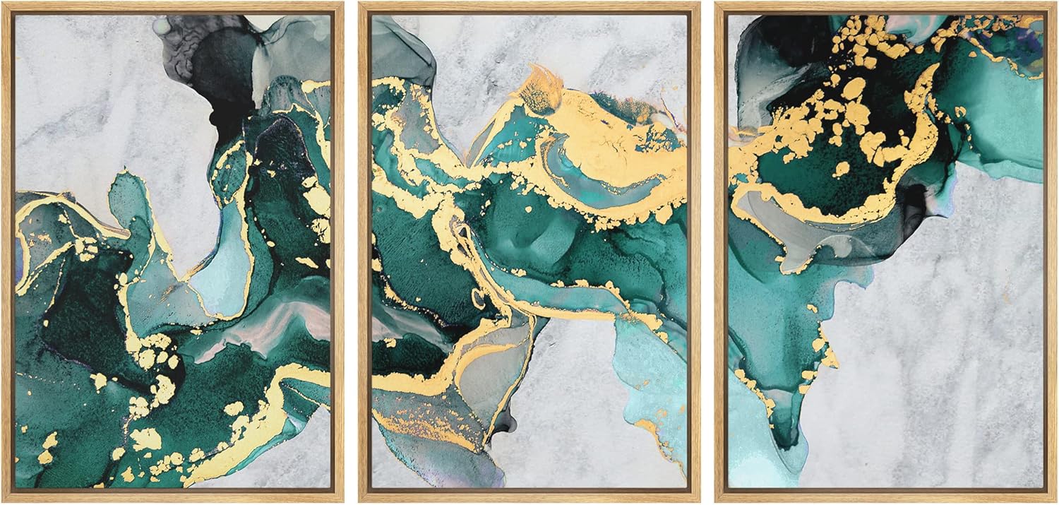 Framed Farmhouse Fabric Wall Art — 24" — 24" x 36" x 3 Panels NATURAL