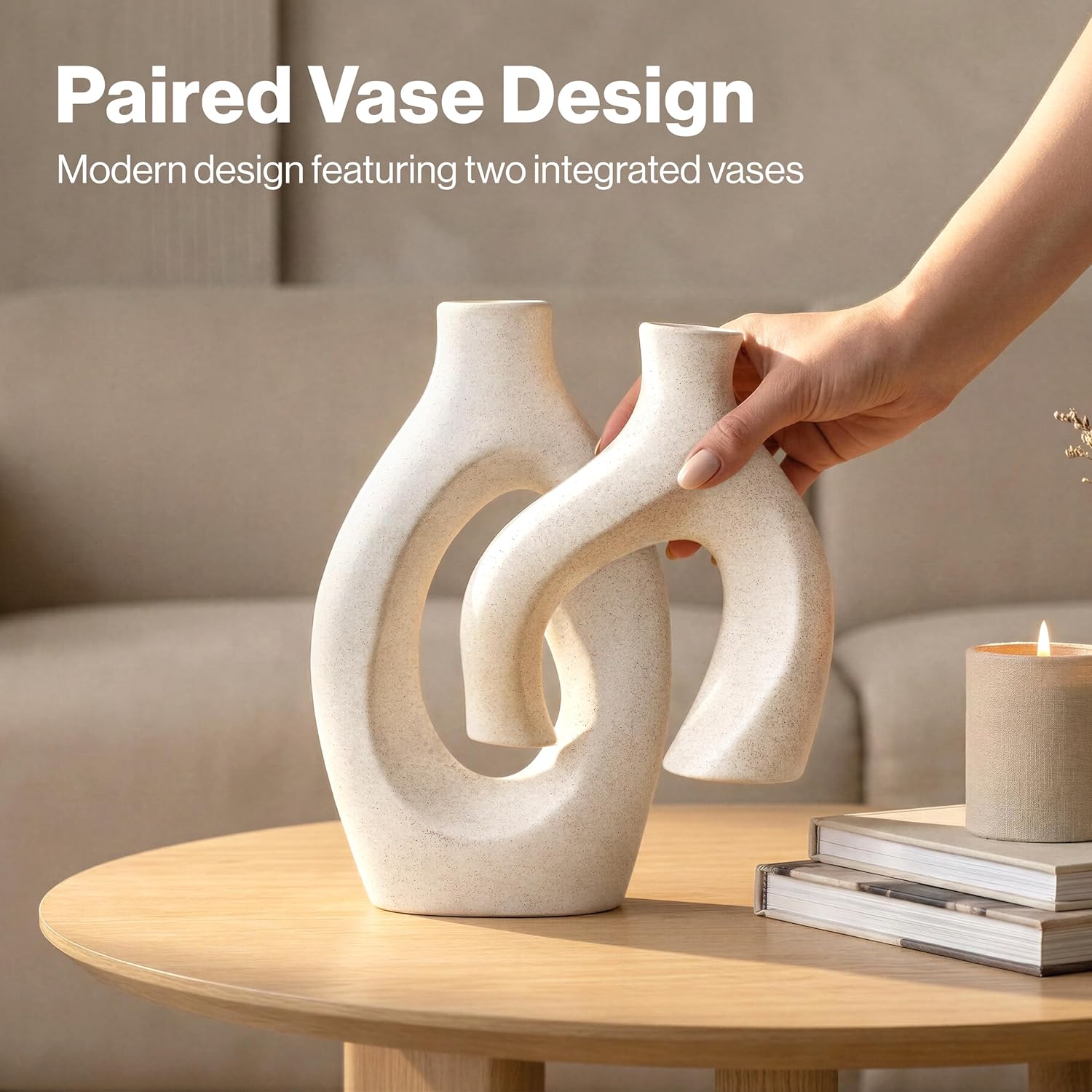 Oval Boho Ceramic Flower Vase — Set of 2 - View 4