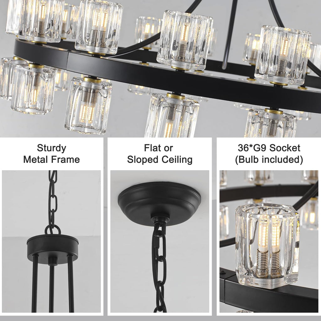 Round Farmhouse Glass Chandelier — 36" - View 6