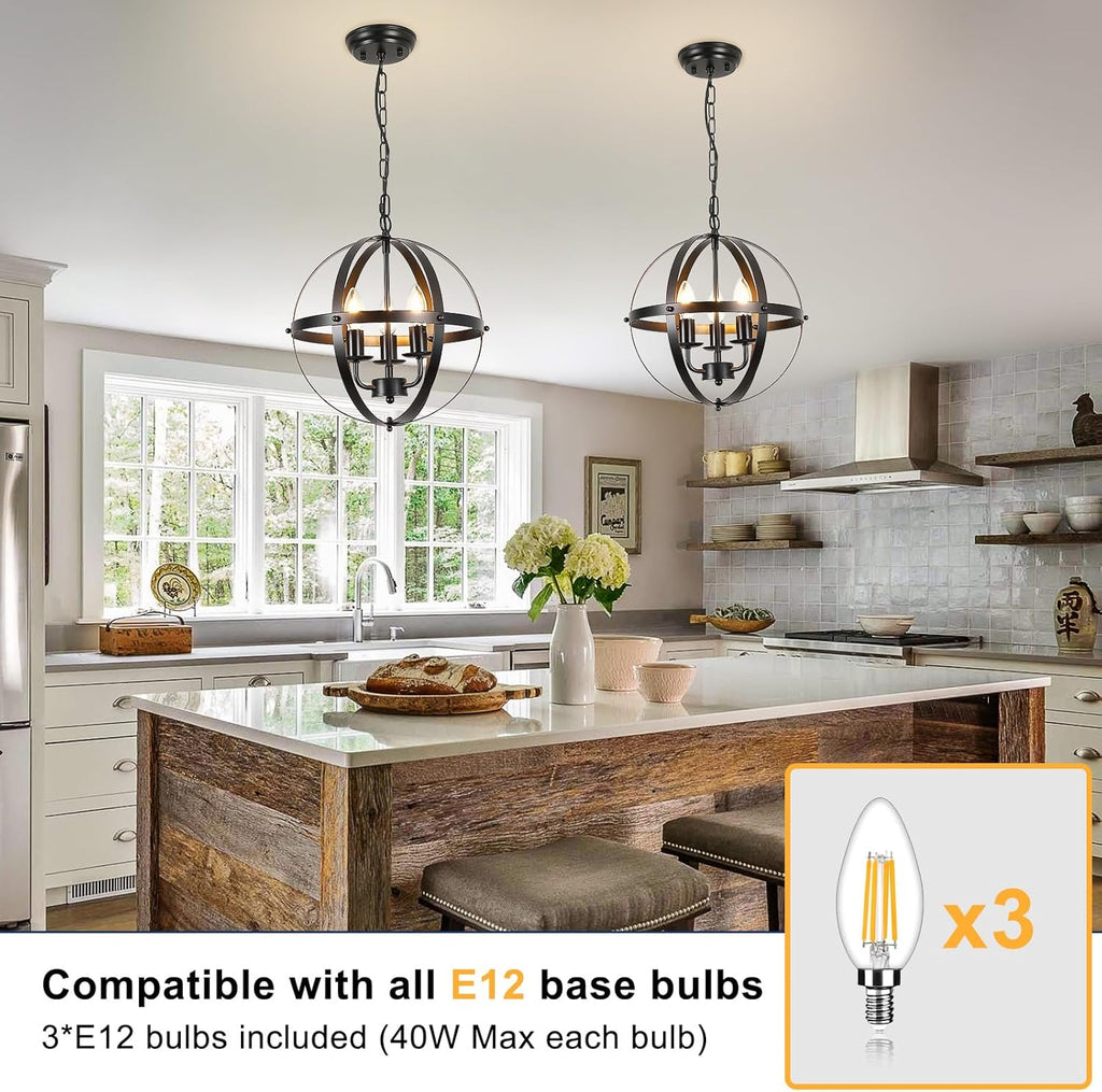 Vintage Black Chandelier — 3-Light - View 3