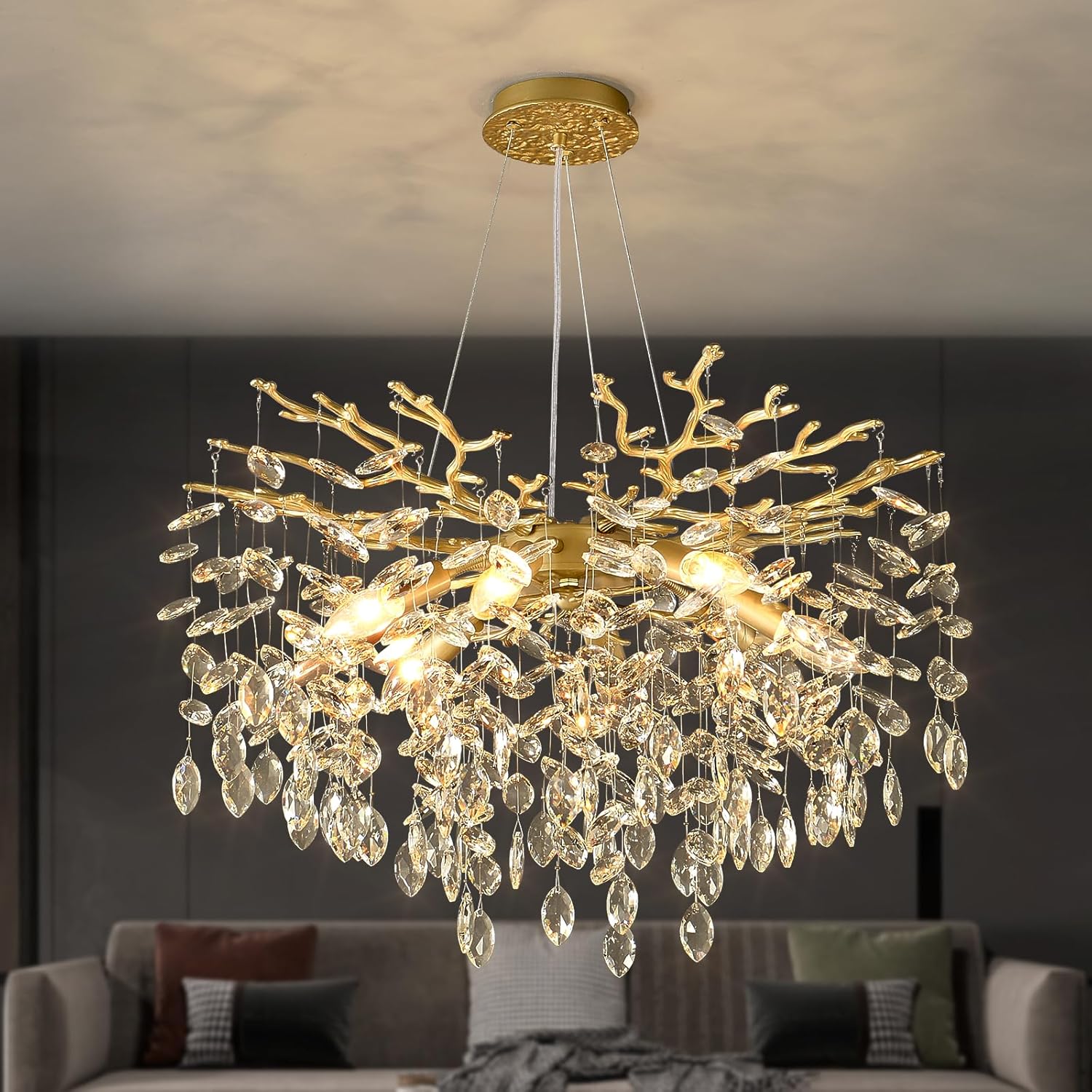 Round Luxe Black Chandelier — 10-Light — Soft Gold