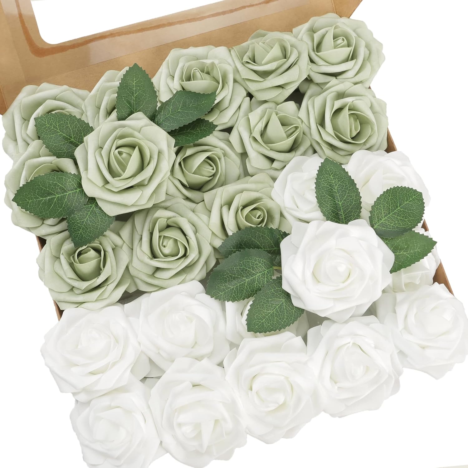 Beige Artificial Flowers — Sage Green and White