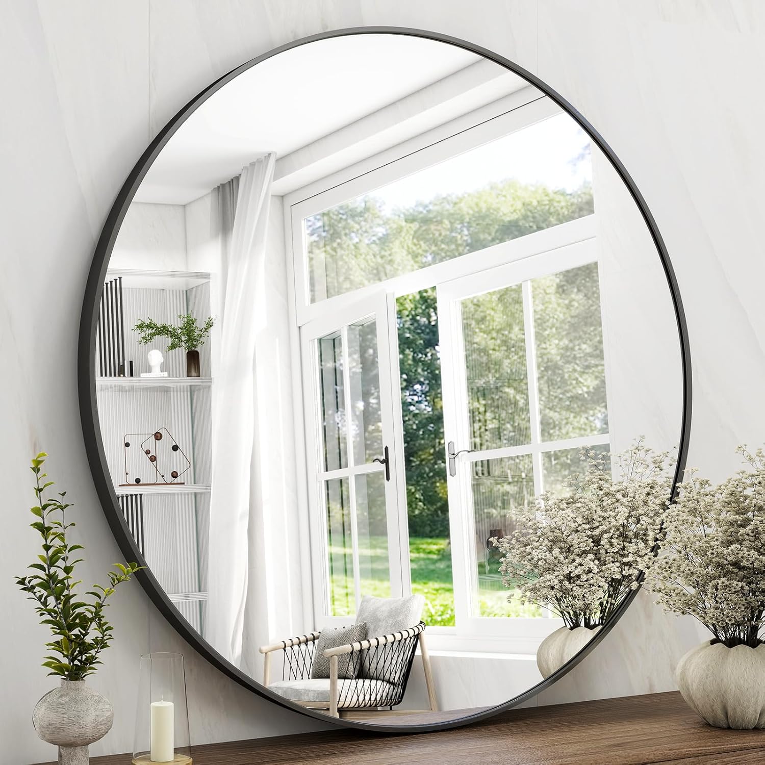 Round Modern Black Mirror — 24" — Black