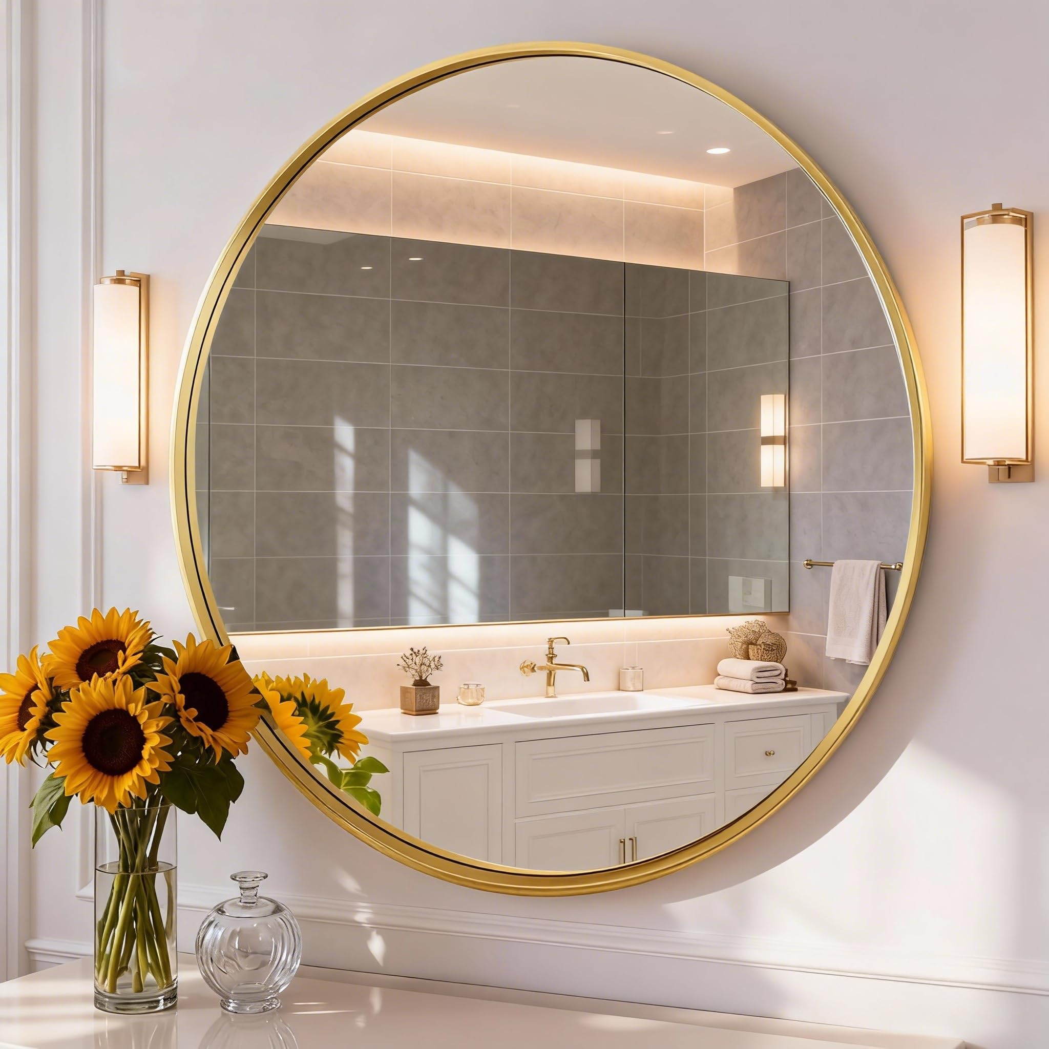 Round Luxe Beige Wall Mirror — 30"