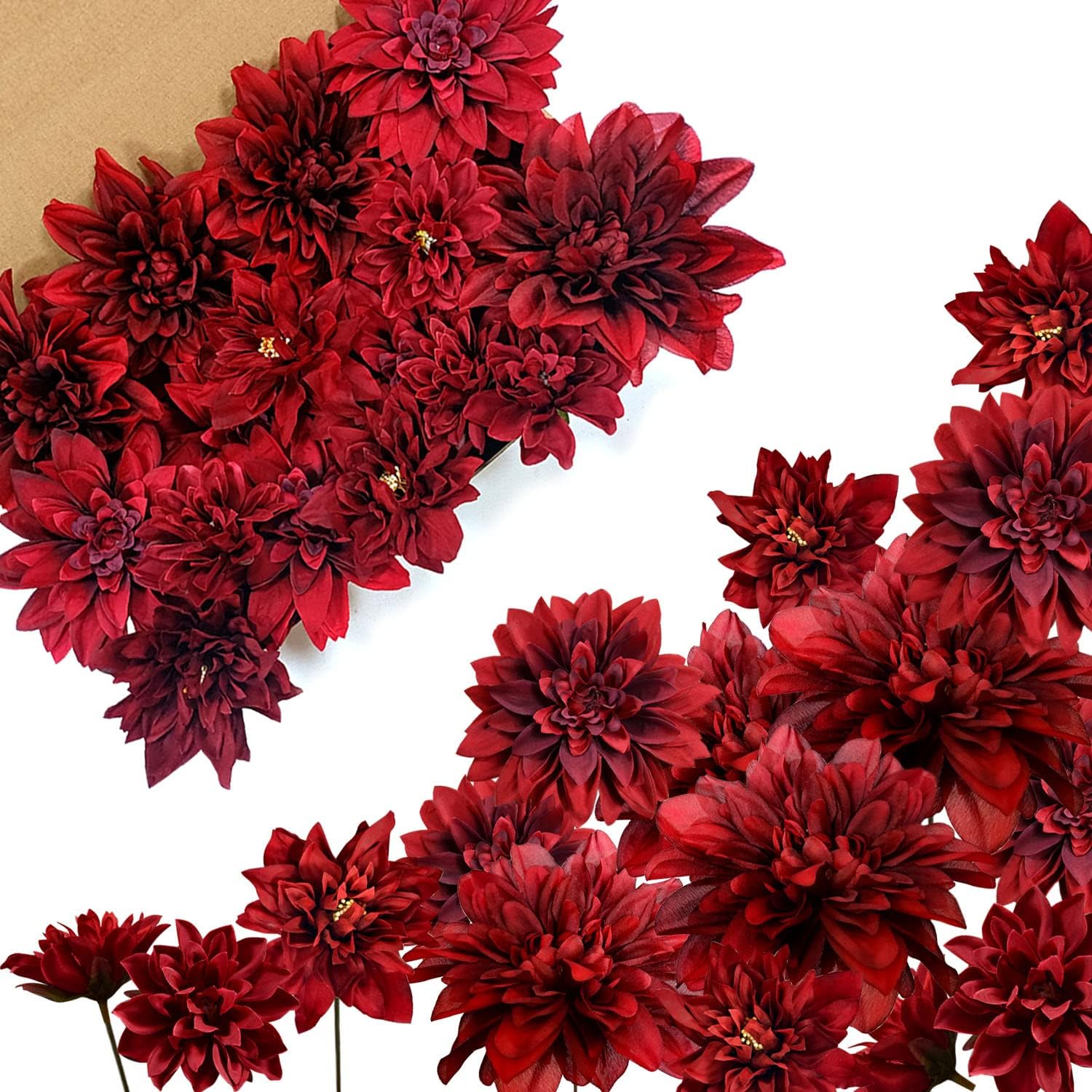 Brown Artificial Flowers — Burgundy Dahlias