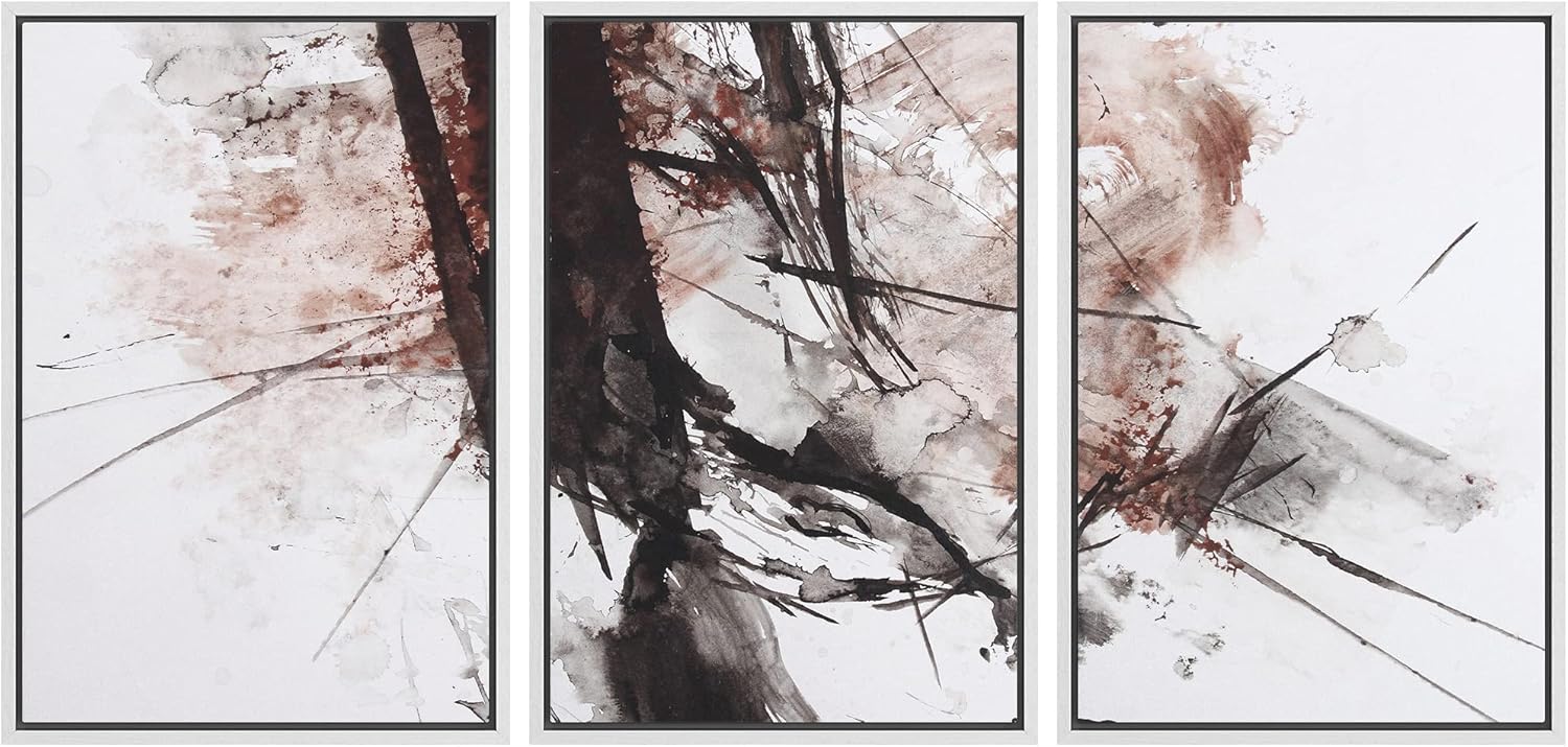 Framed Modern Fabric Wall Art — 16" — 16" x 24" x 3 Panels WHITE