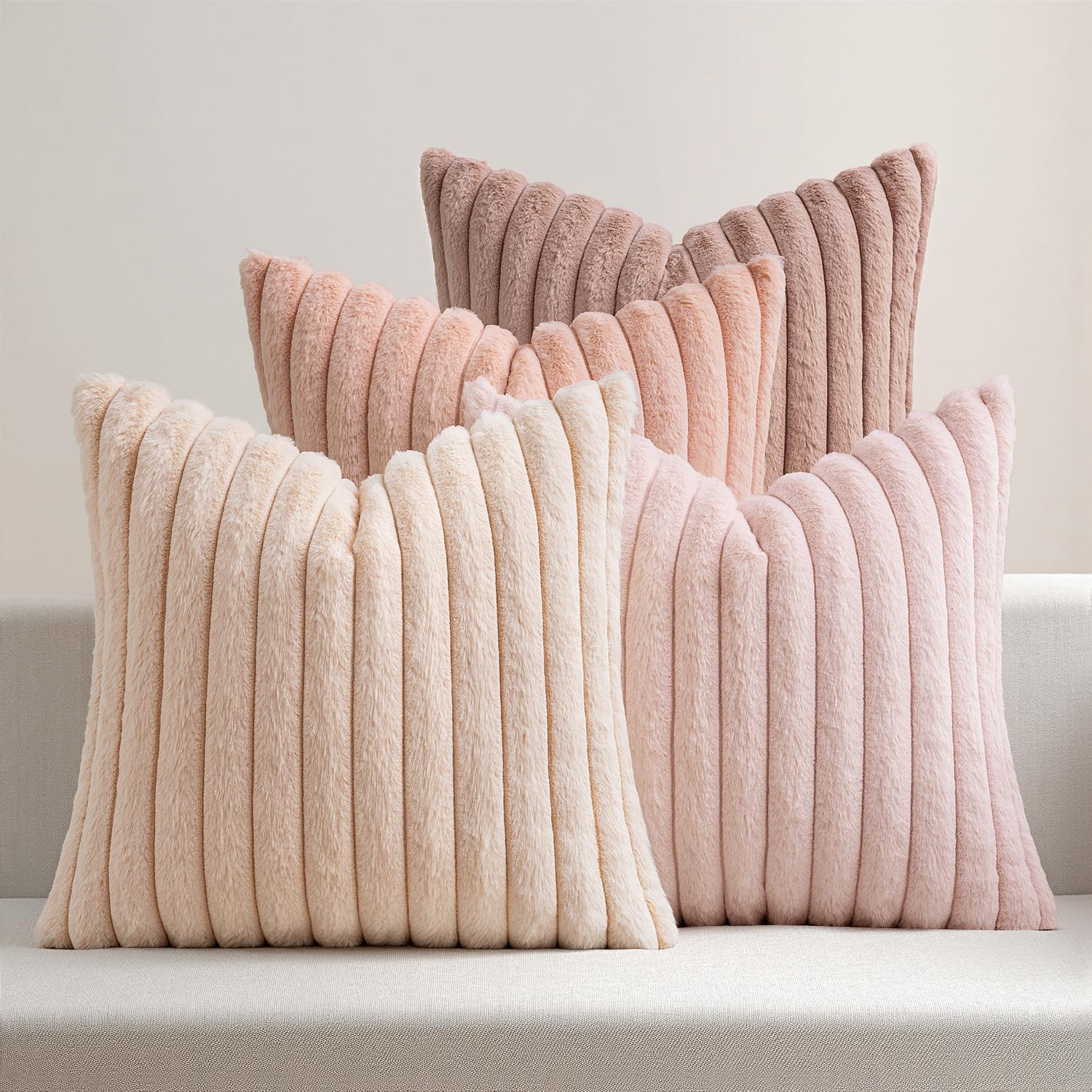 Vintage Boho Beige Throw Pillow Cover — 18" — 18" x 18" (Pack of 4)