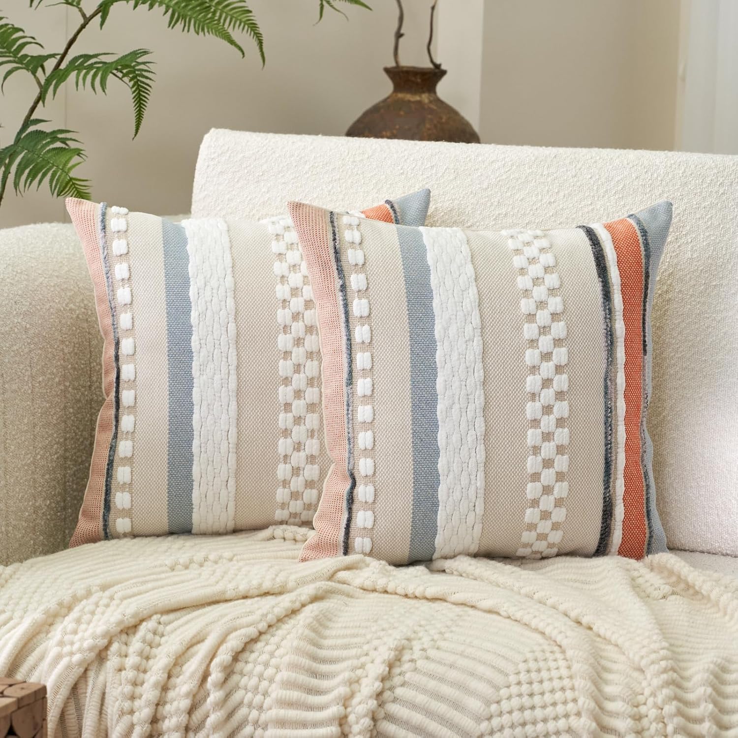 Tufted Boho Black Throw Pillow Cover — 18" — Orange Blue