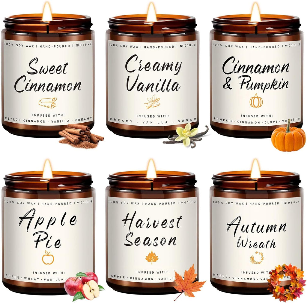 Soy Wax Scented Candle — Set of 4 — 6 Pack-Wreath/Harvest/Vanilla/Cinnamon.....