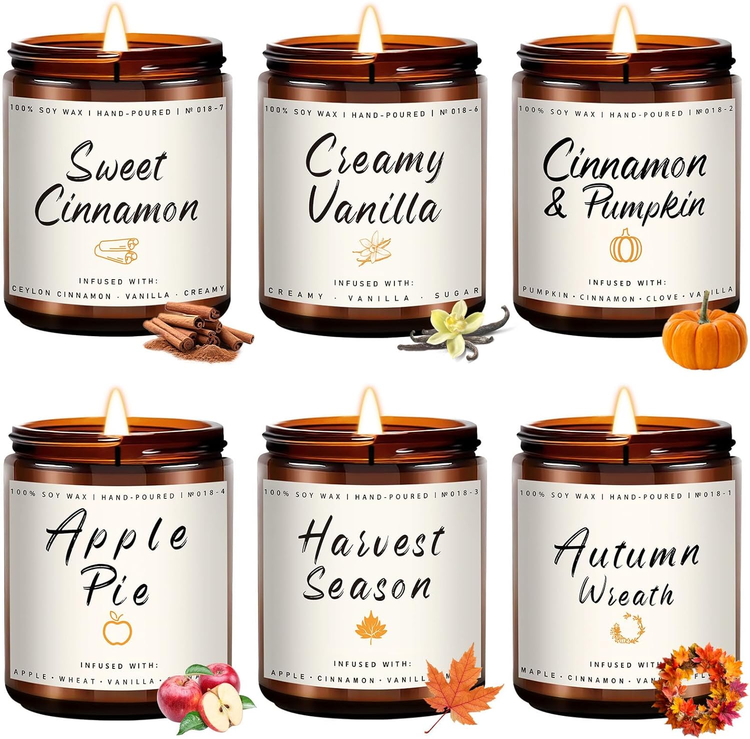 Soy Wax Scented Candle — Set of 4 — 6 Pack-Wreath/Harvest/Vanilla/Cinnamon.....