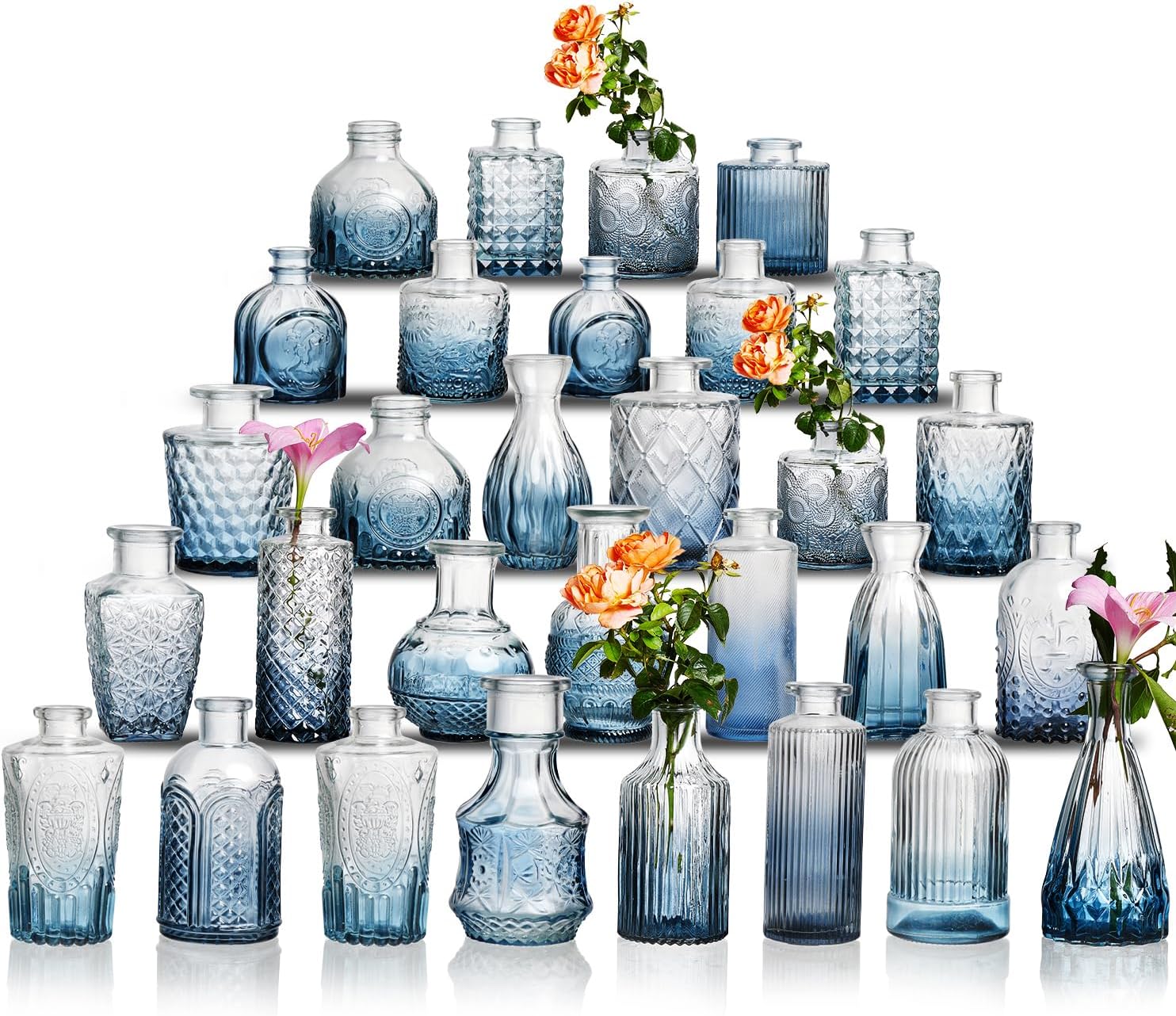 Vintage Luxe Blue Vase Set — Set of 20 — 30 Pcs