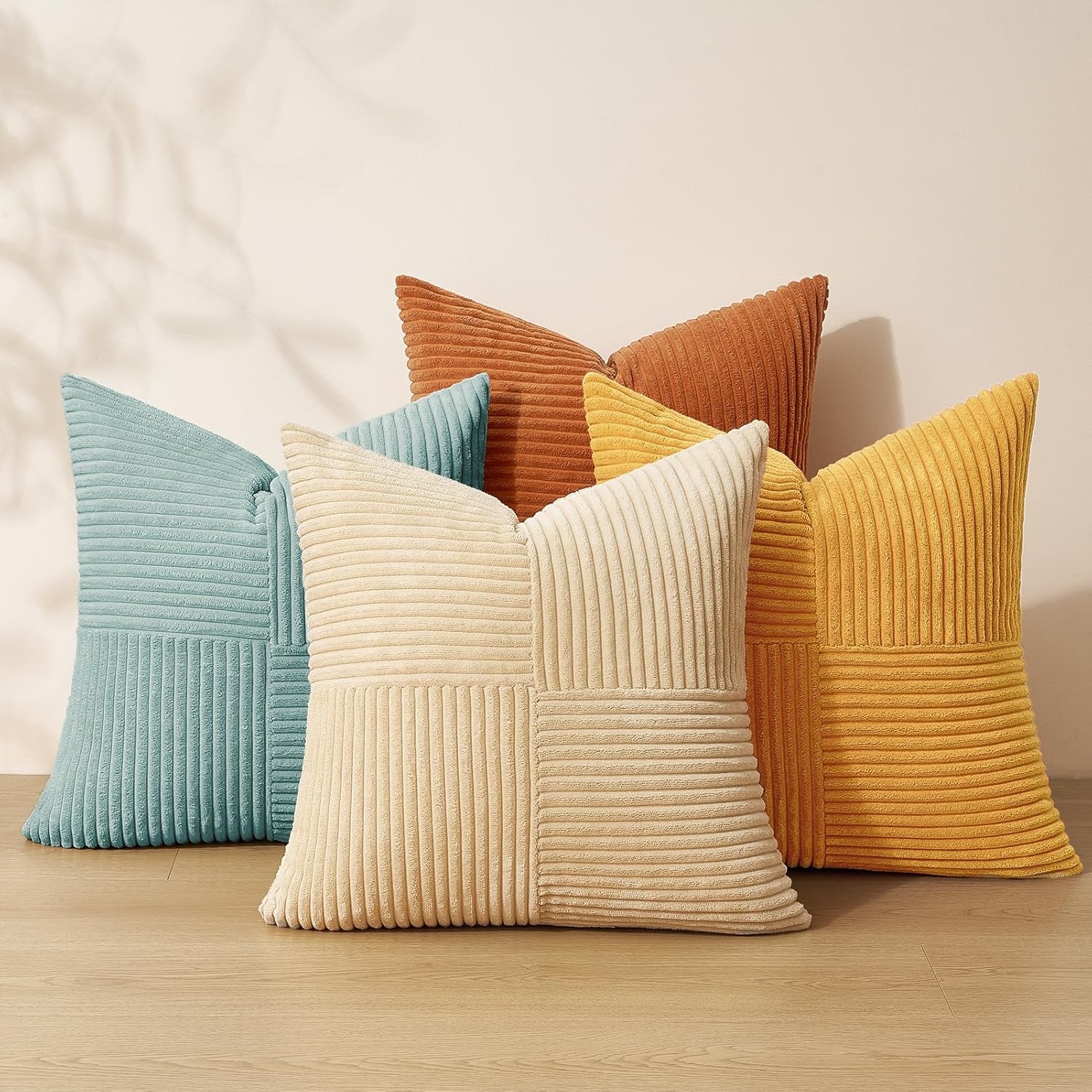 Velvet Boho Beige Throw Pillow Cover — 20" — Orange Teal