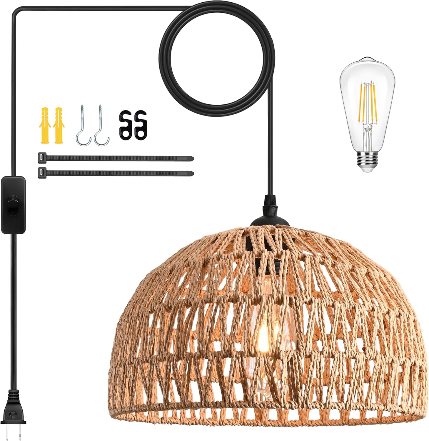 Boho Beige Chandelier — 12.2" — 12.2" Natural Plug In