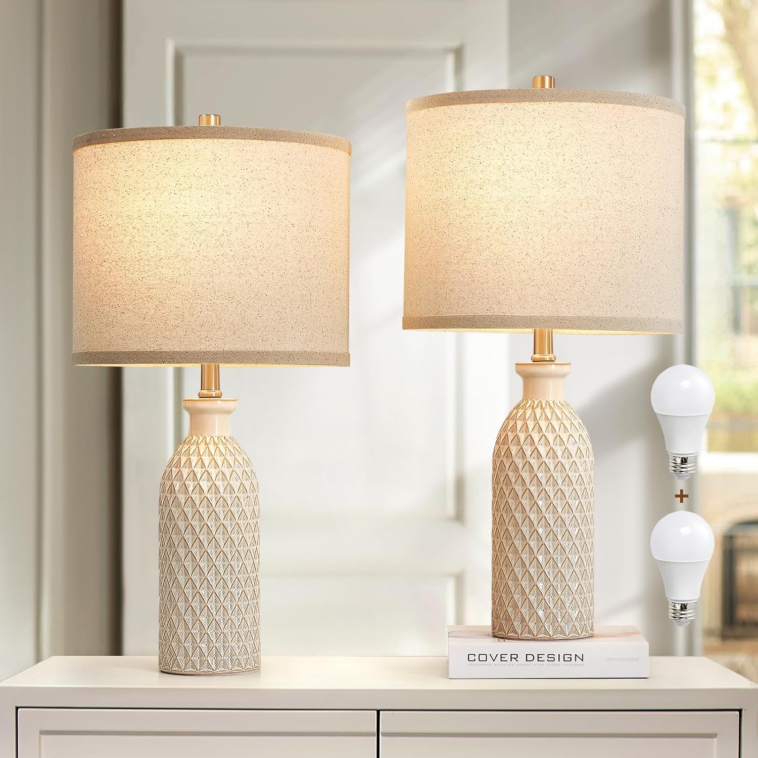 Adjustable Farmhouse Beige Bedside Lamp — 24.8" — Beige
