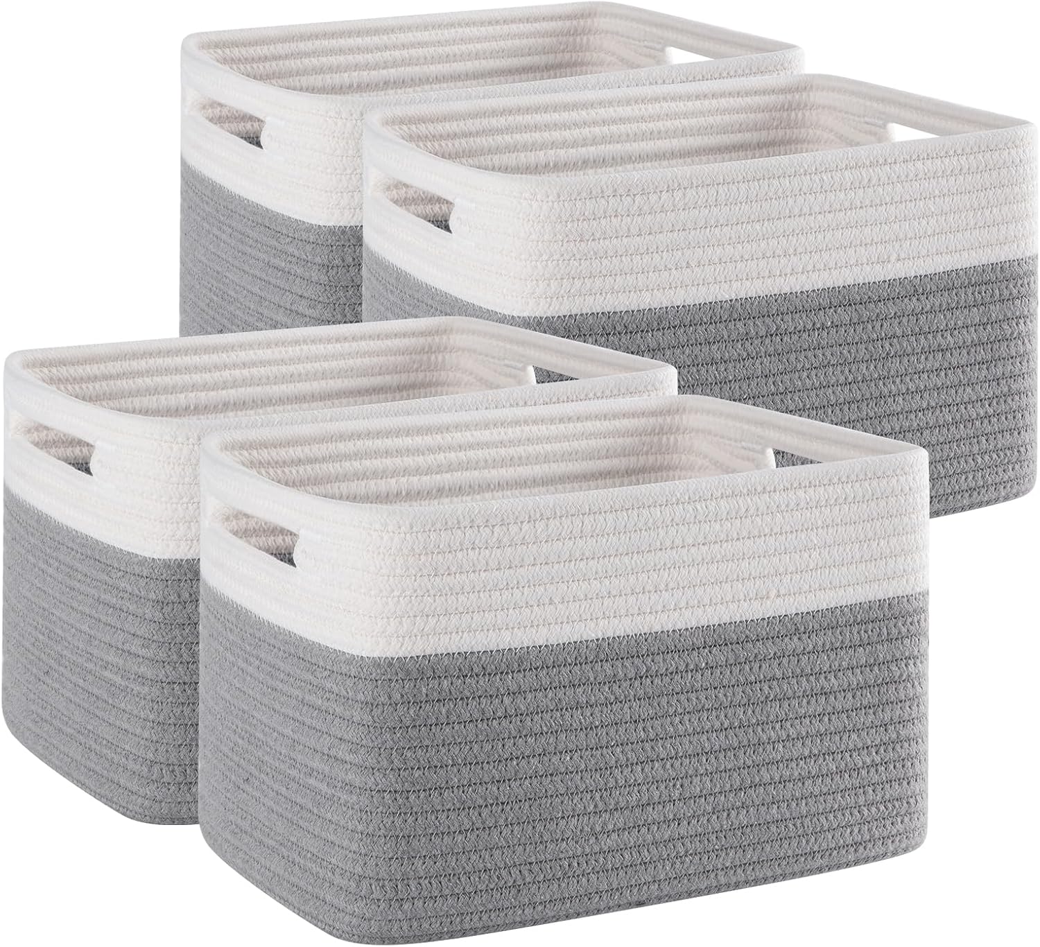 Boho Black Woven Basket — 12.7" — Grey & White