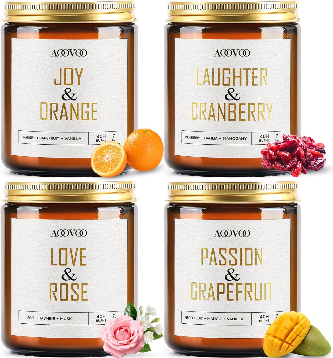 Soy Wax Wax Scented Candle — Orange/Cranberry/Rose/Grapefruit