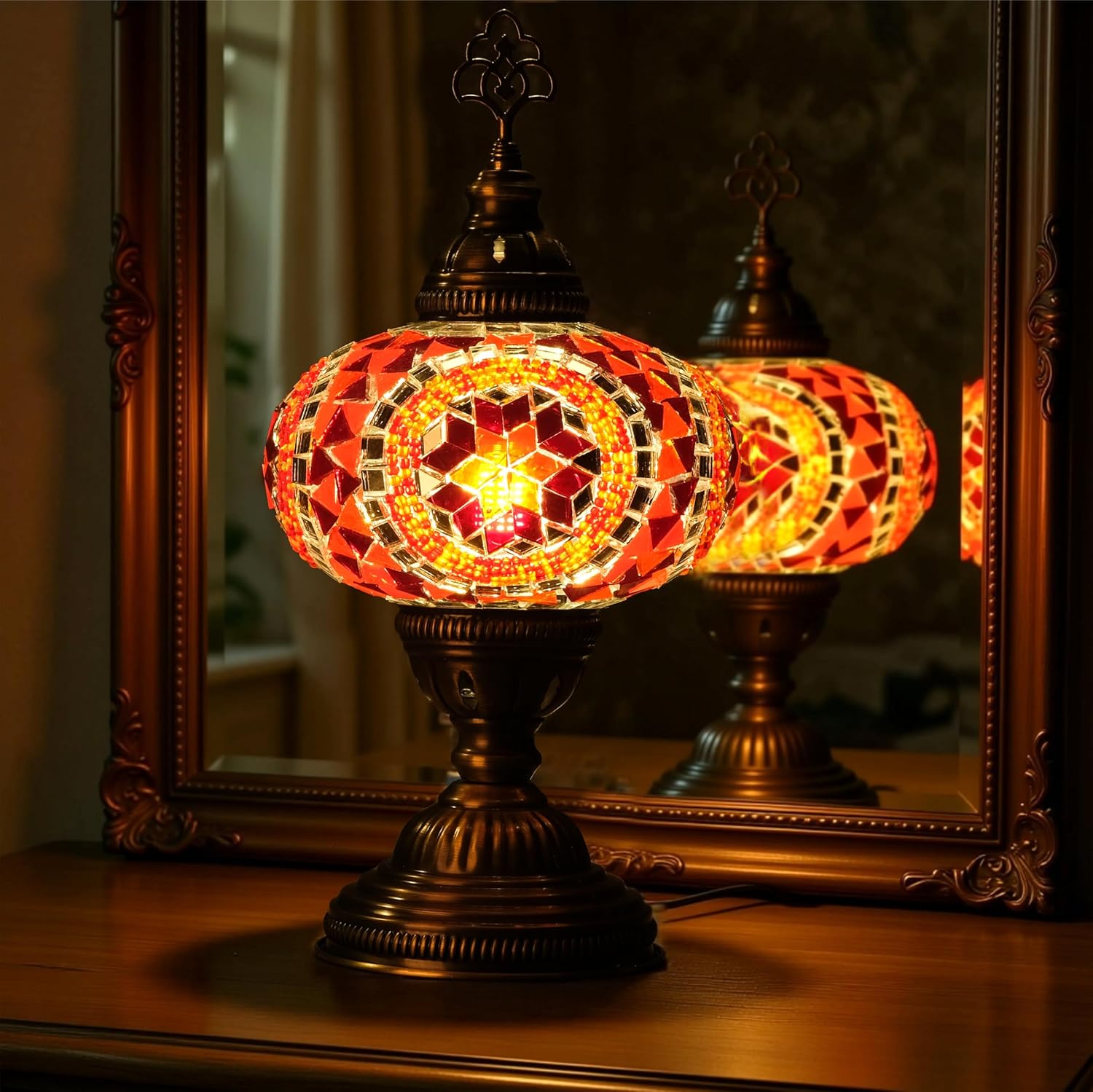 Vintage Boho Blue Desk Lamp — Orange Red