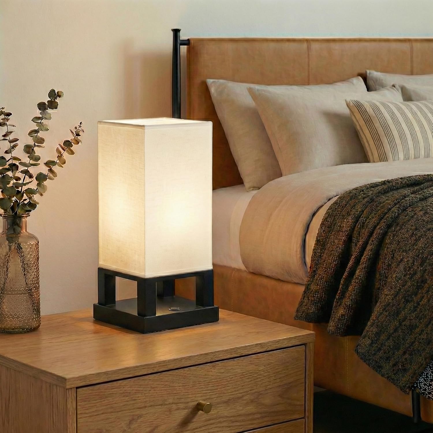 USB Modern Black Bedside Lamp - View 2