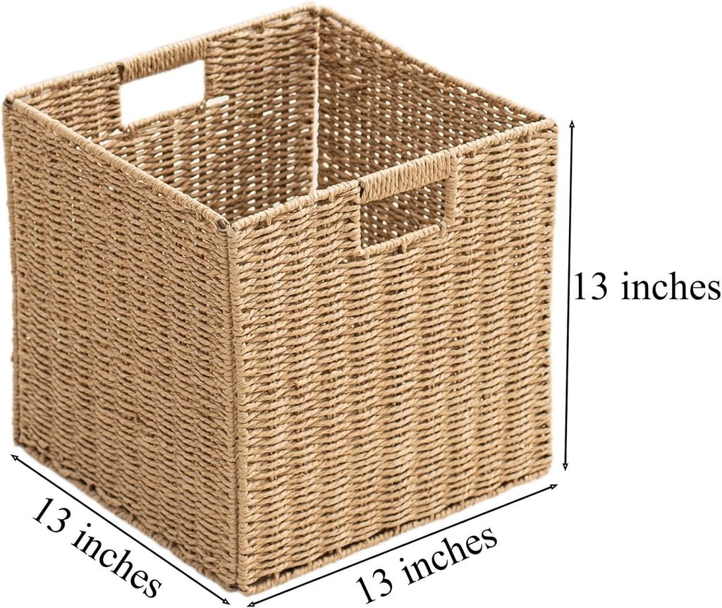 Handwoven Boho Beige Storage Basket — 13" - View 2