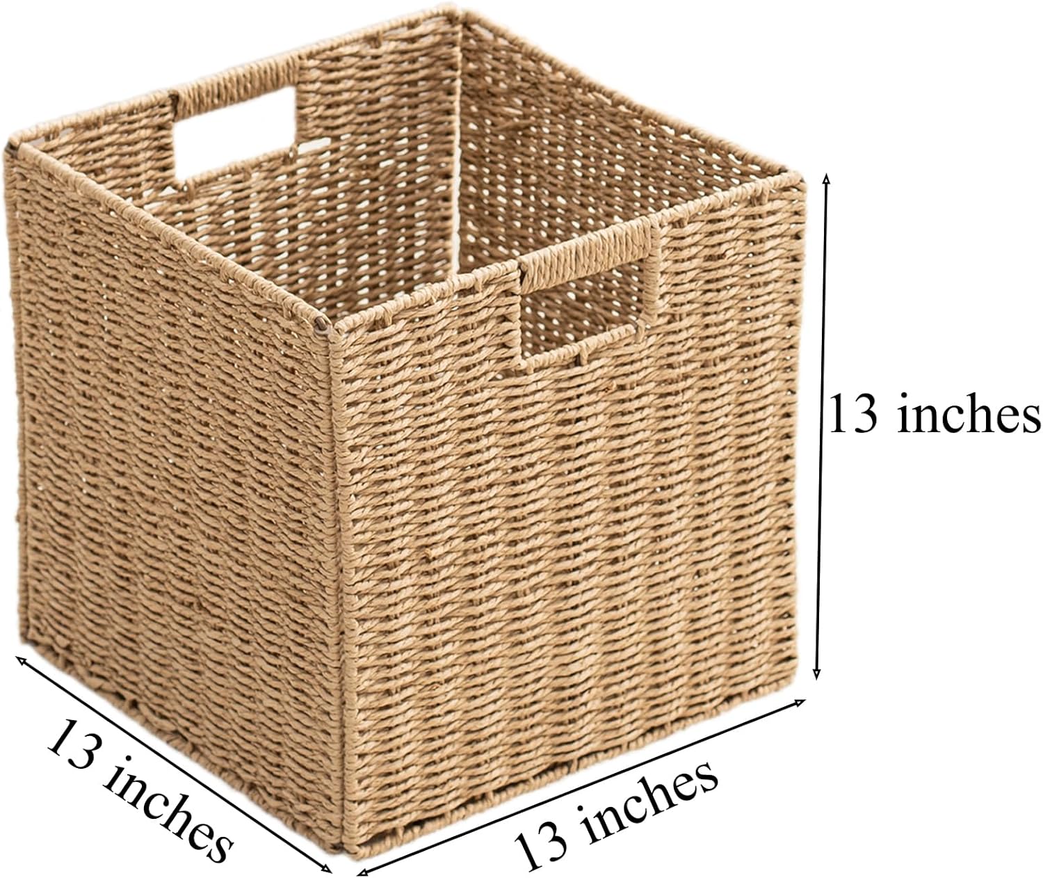 Handwoven Boho Beige Storage Basket — 13" - View 2