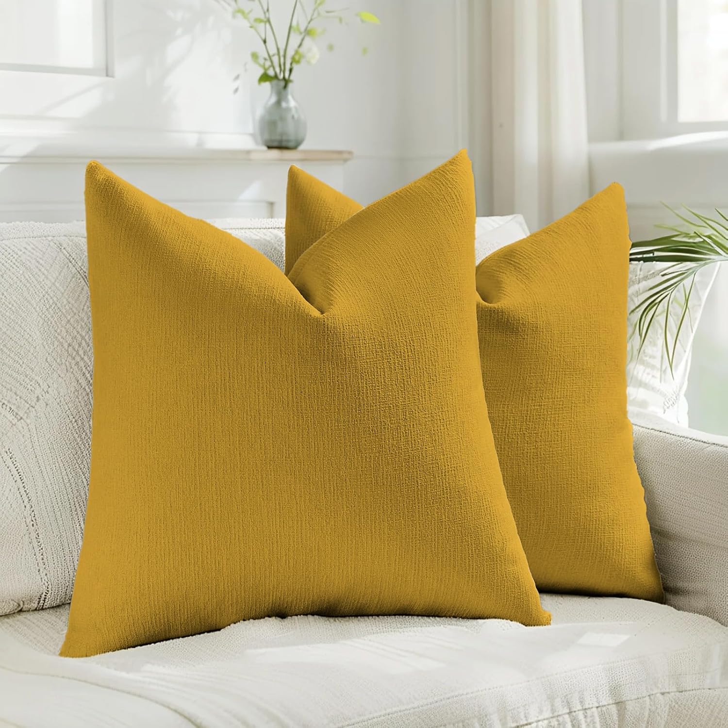 Linen Boho Beige Pillow Cover — 18" — Mustard Yellow