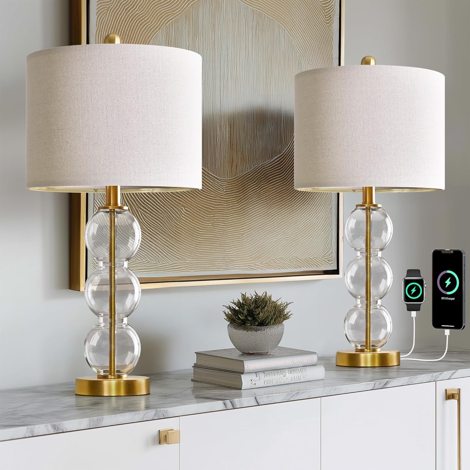 USB Luxe Black Bedside Lamp — 25" — Gold