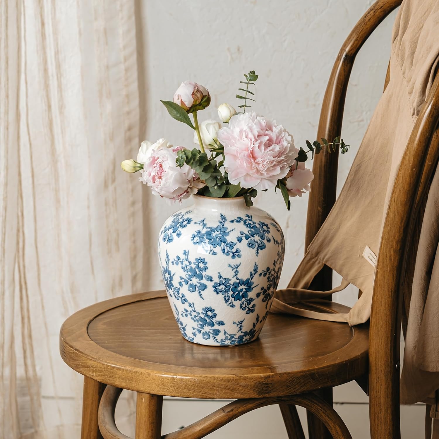 Round Farmhouse Blue Flower Vase — 8" - View 4
