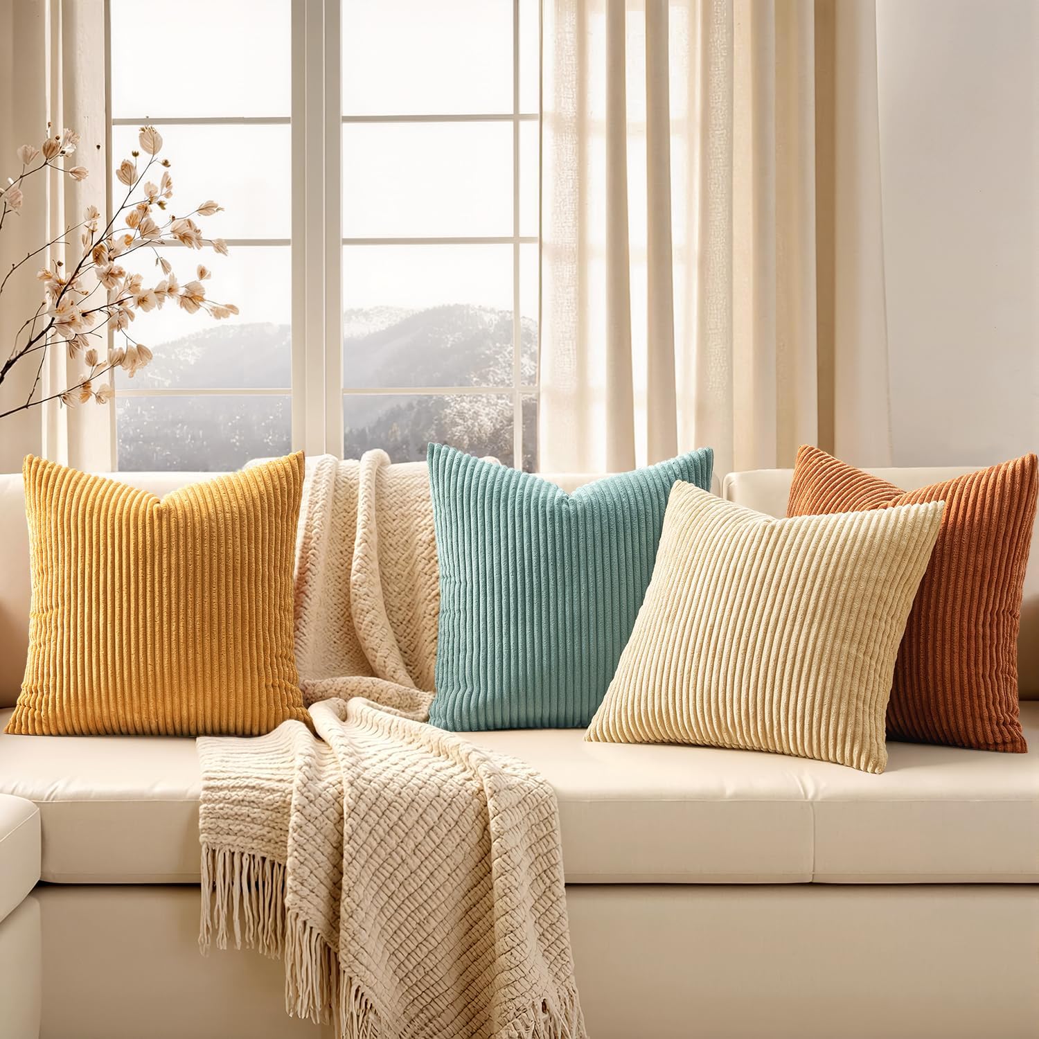 Boho Beige Throw Pillow Cover — 18" - View 3