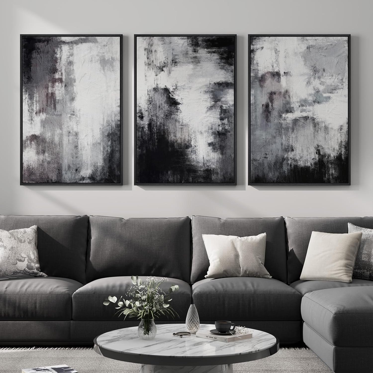Framed Modern Beige Wall Decor — 24" — 24" W x 36" H x 3Pcs