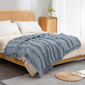 Fringed Boho Beige Throw Pillow — 50" — Dark Blue