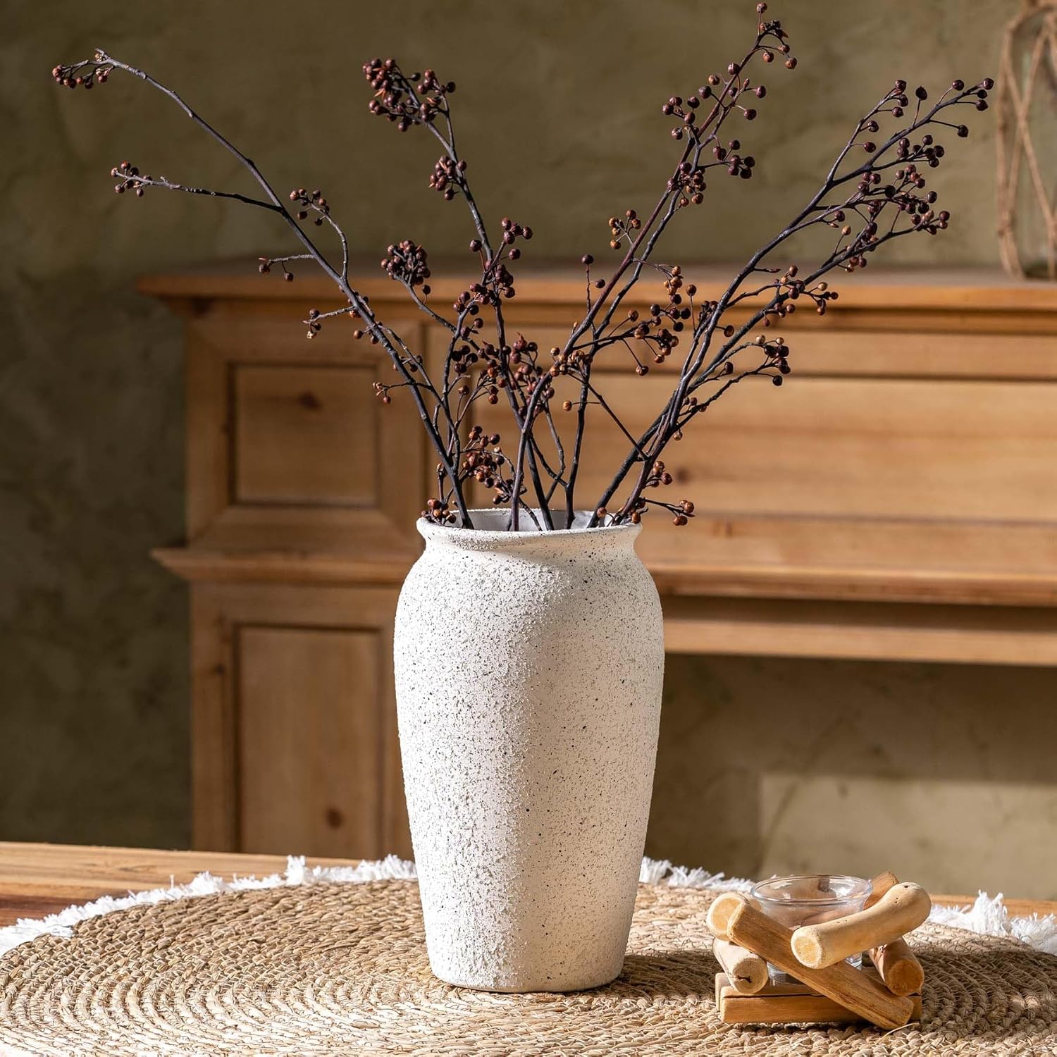 Vintage Farmhouse Orange Flower Vase — 8" — White 3