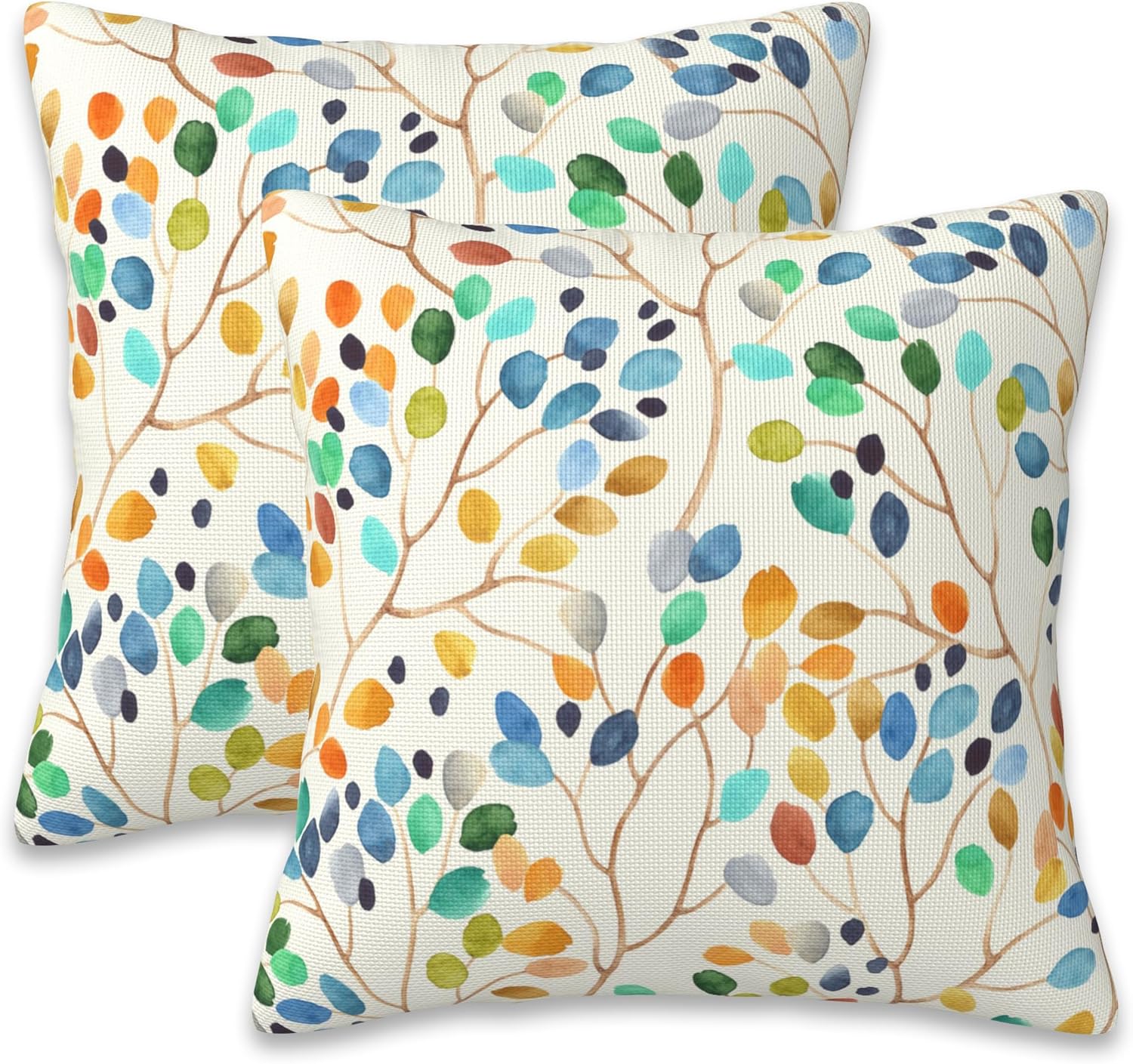 Boho Blue Throw Pillow Cover — 20" — Colorful Leaves Spots