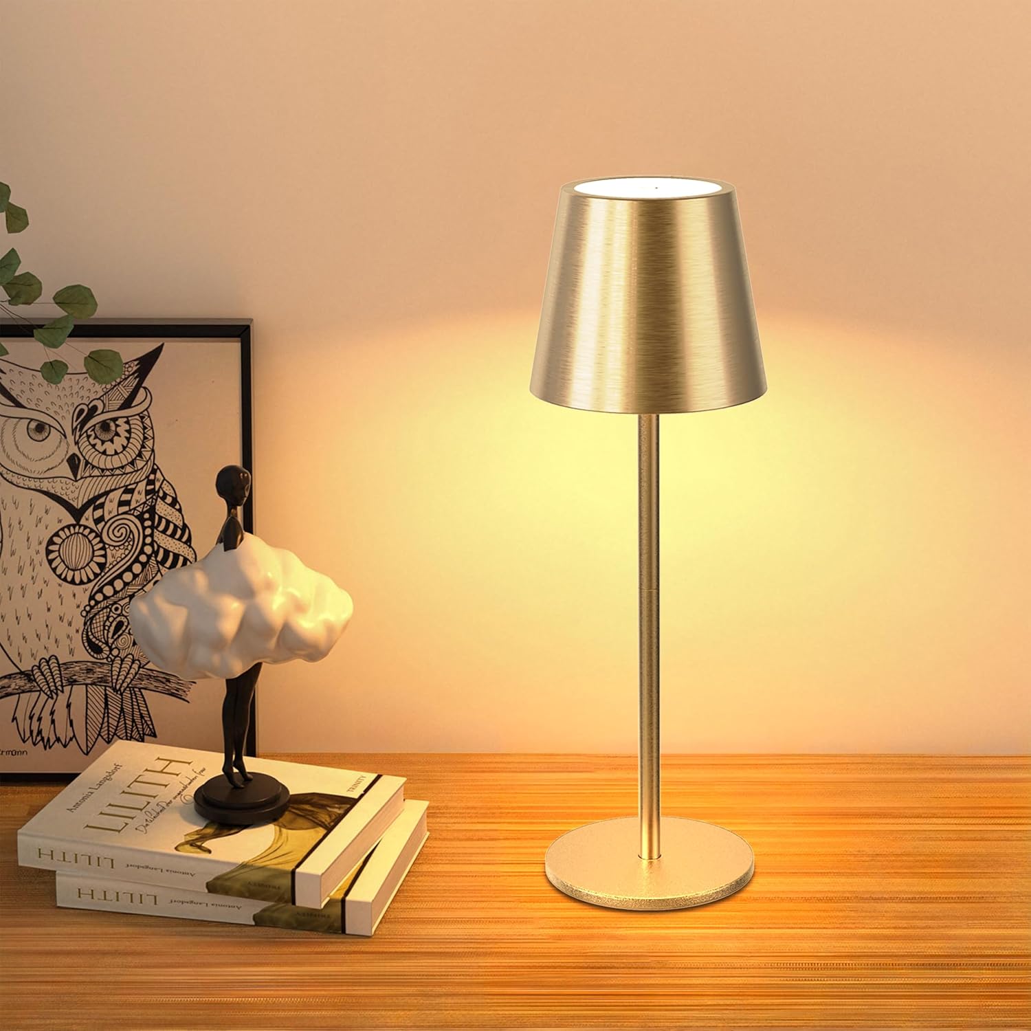Cordless Black Table Lamp — 1 Pack-Round Base