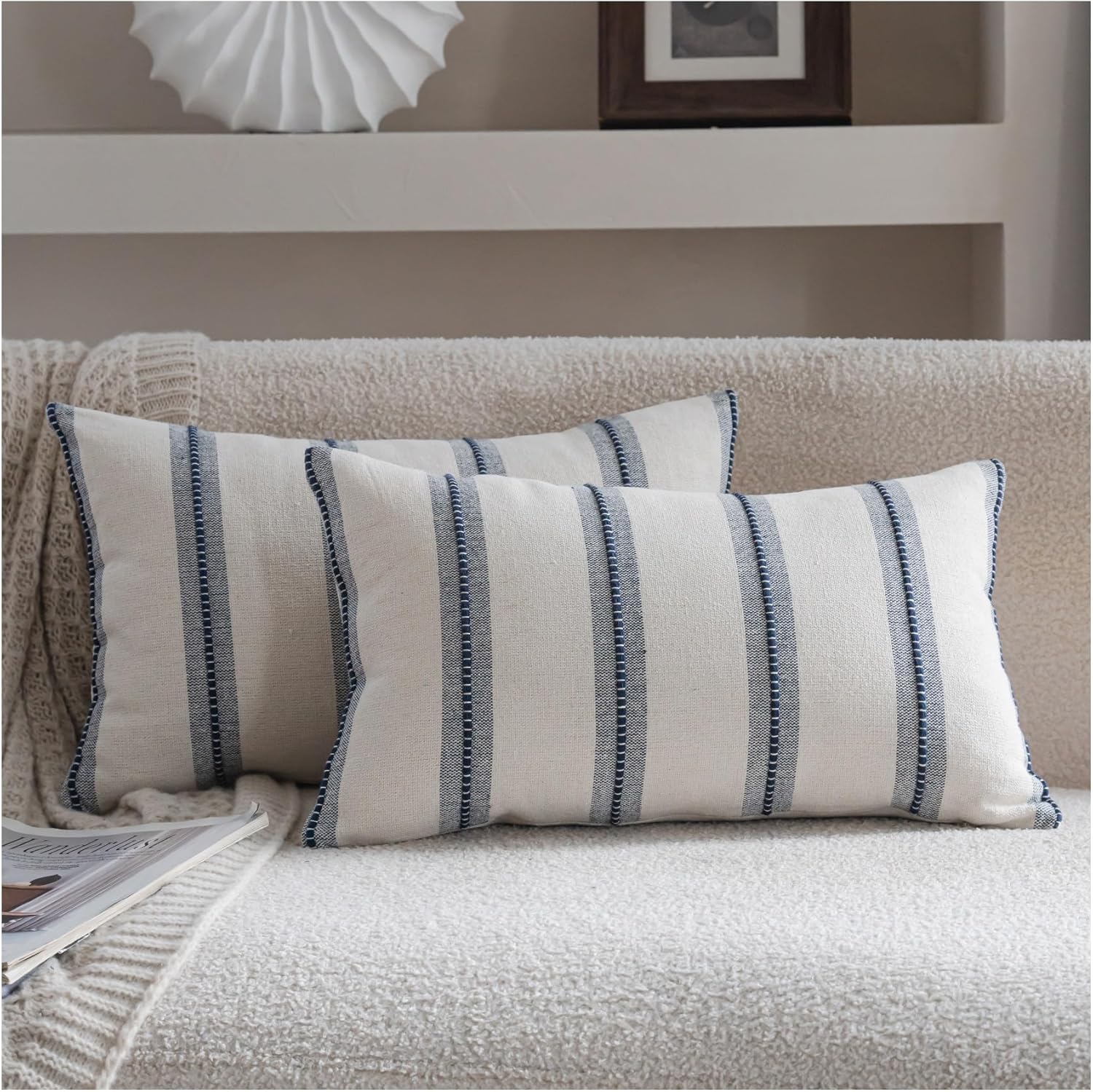 Boho Beige Throw Pillow Cover — 18" — Navy Blue