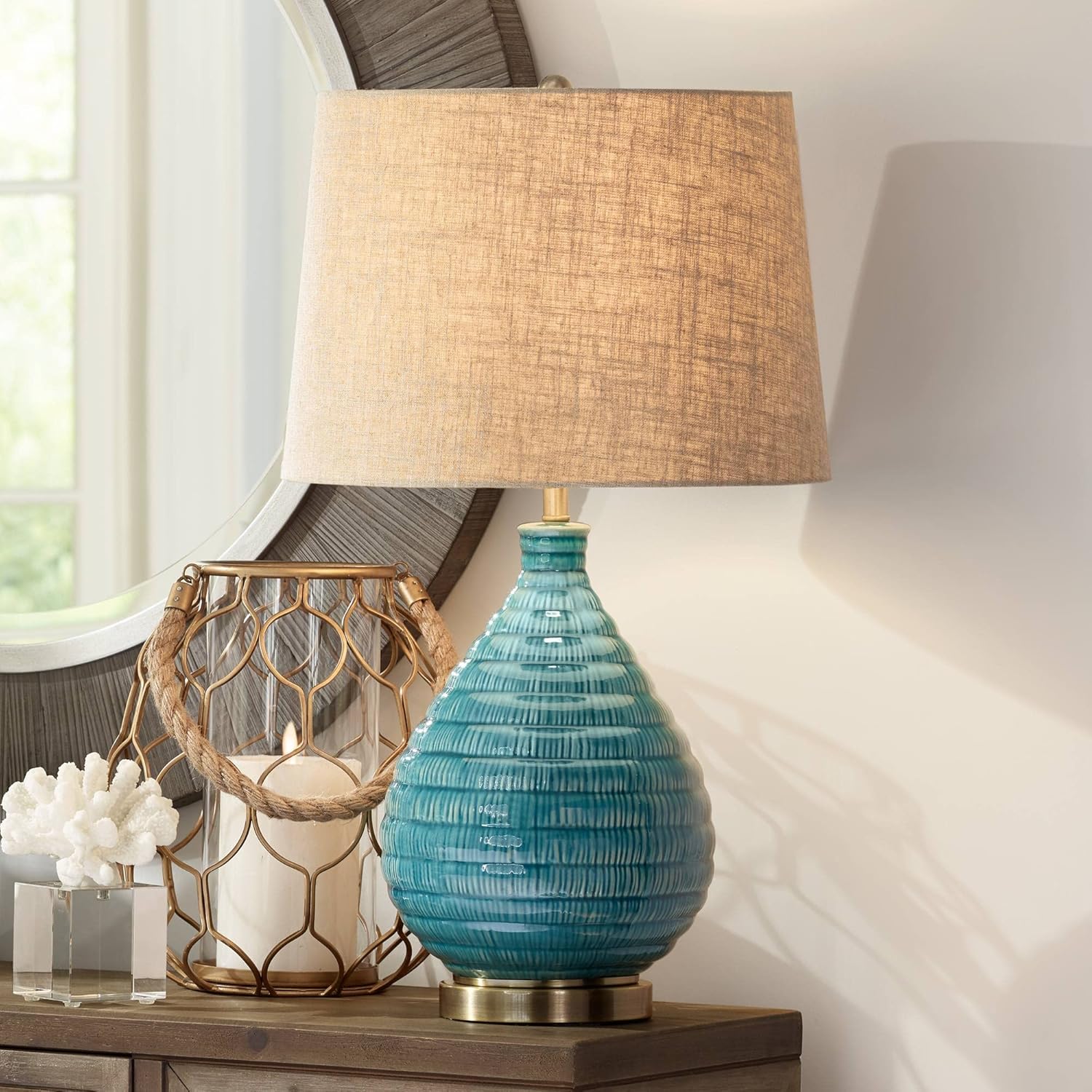 Linen Mid-Century Ceramic Table Lamp — 24" — Single