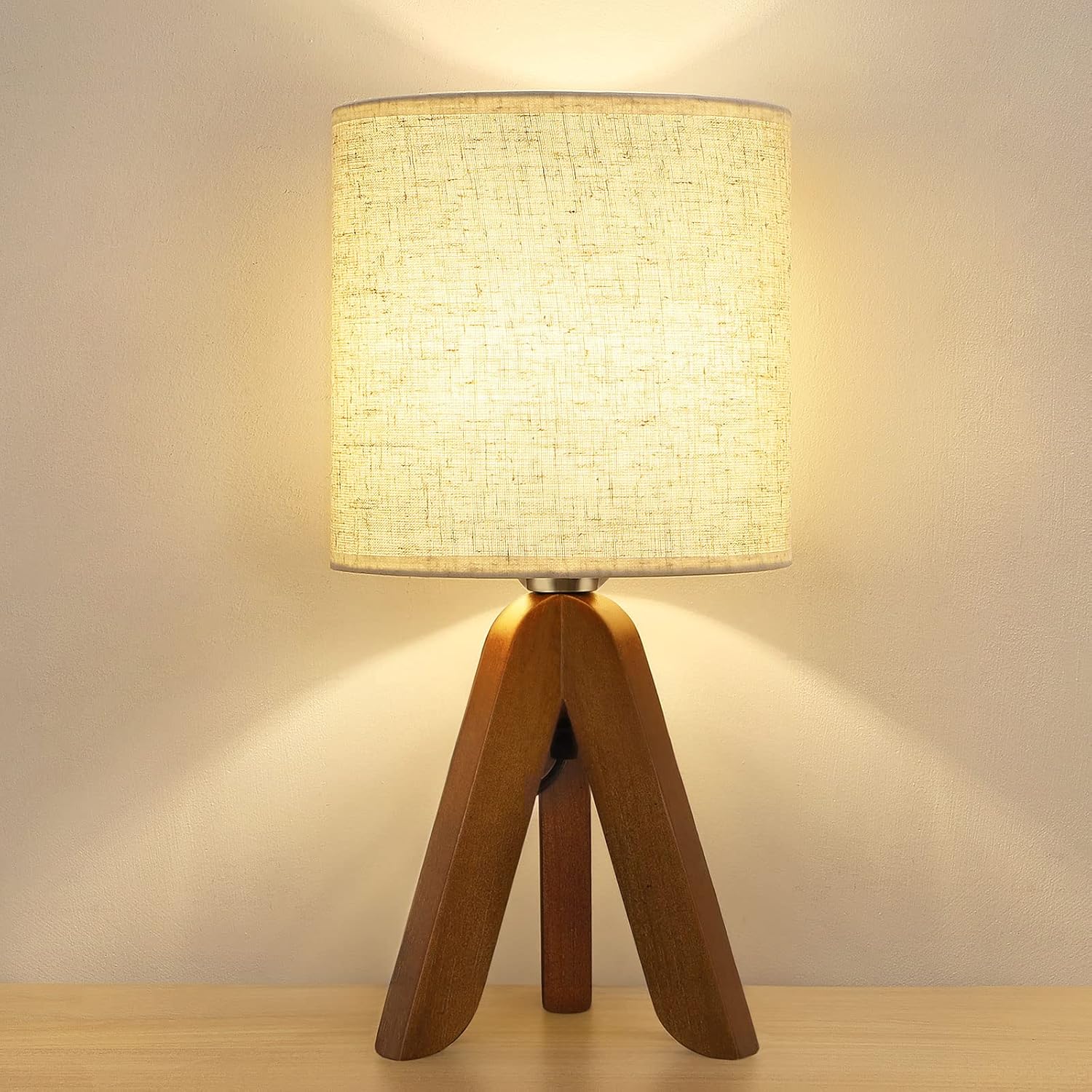 Linen Beige Nightstand Lamp — 4" — Brown
