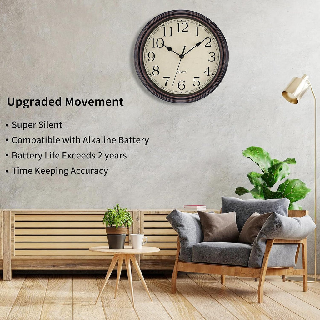 Battery Operated Mid-Century Black Wall Clock — 12" - View 3
