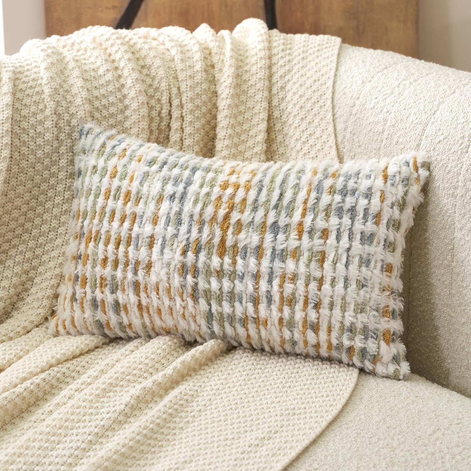 Tufted Boho Black Throw Pillow Cover — 20" — Yellow White