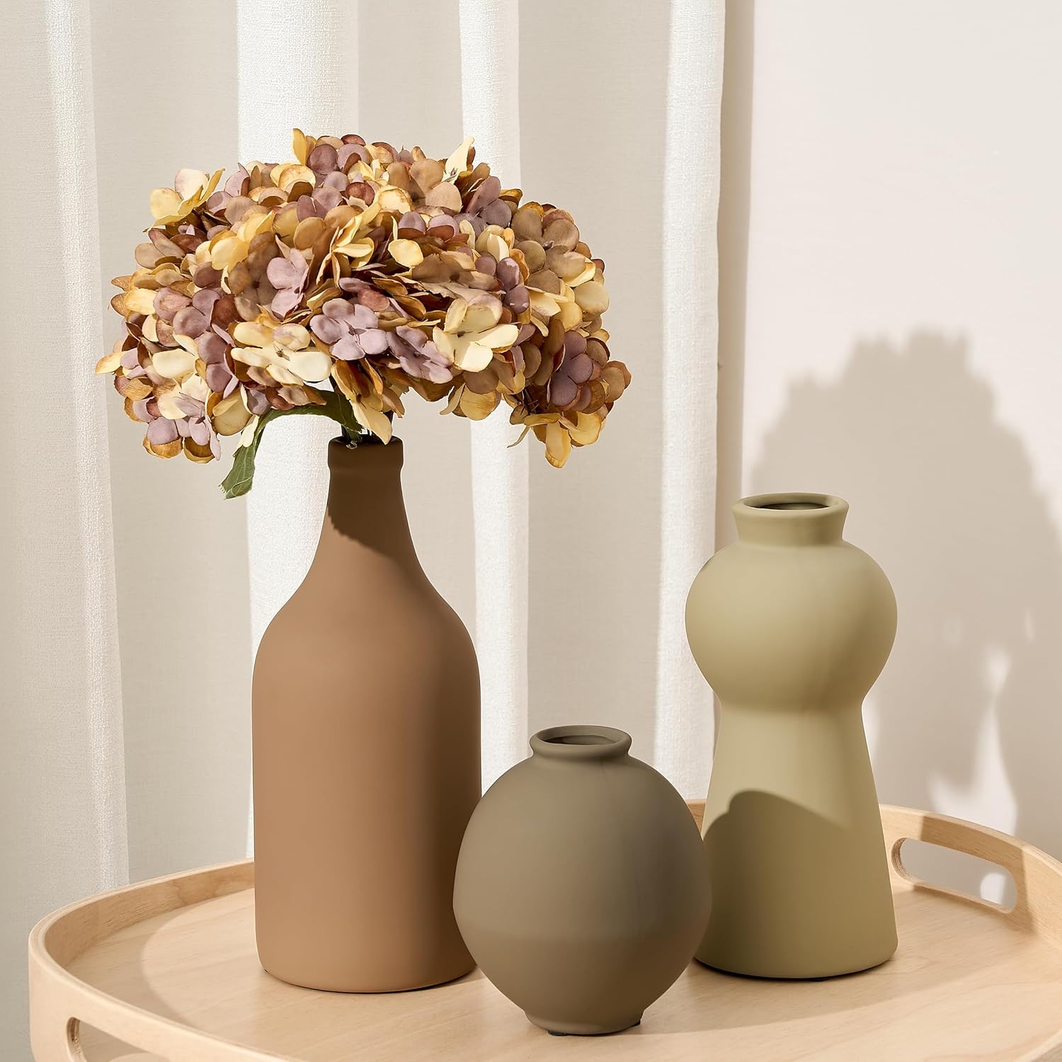 Farmhouse White Vase Set — Set of 3 — Multicolor ③- 3pcs