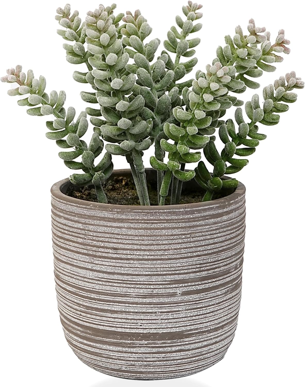 Beige Faux Plant — 6.7" — Flocking Pearls in Cement Pot