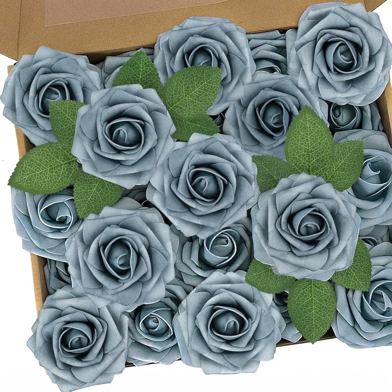 Beige Artificial Flowers — Dusty Blue