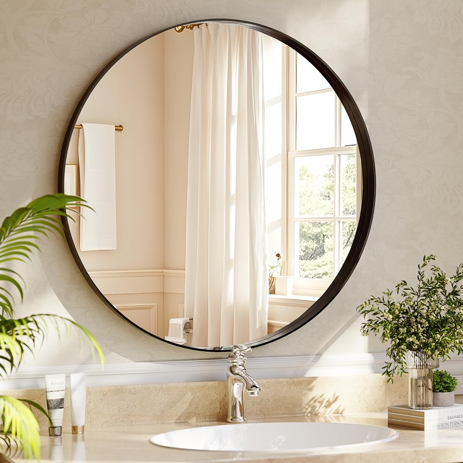 Round Black Mirror — 24" — 30"L x 30"W