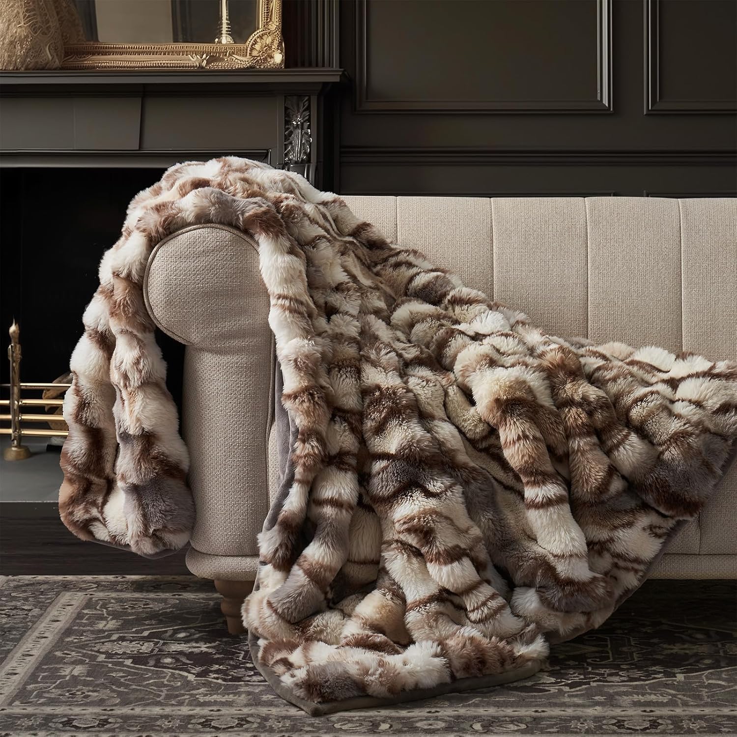 Luxe Beige Throw Pillow — 50" — Marble Beige & Grey Chocolate