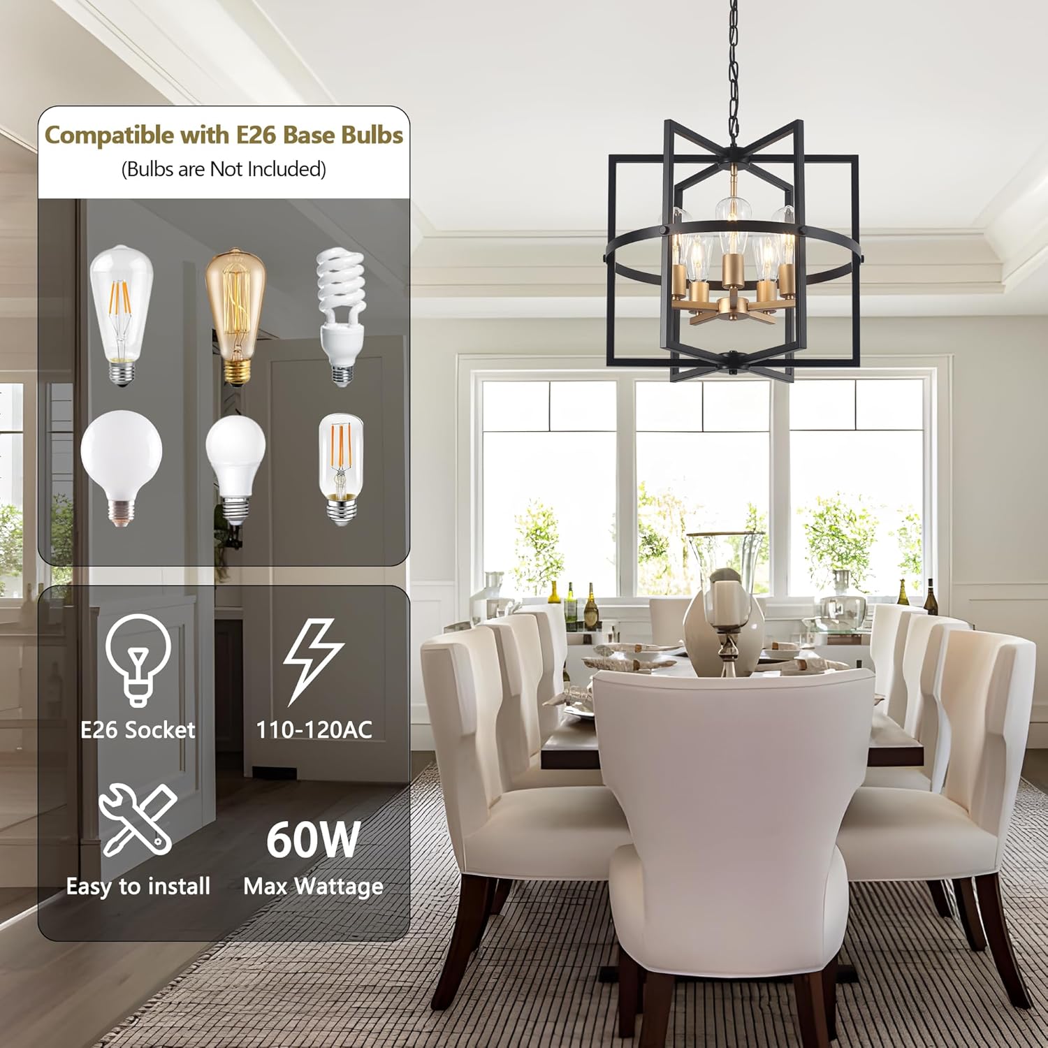 Farmhouse Black Chandelier — 5-Light - View 2